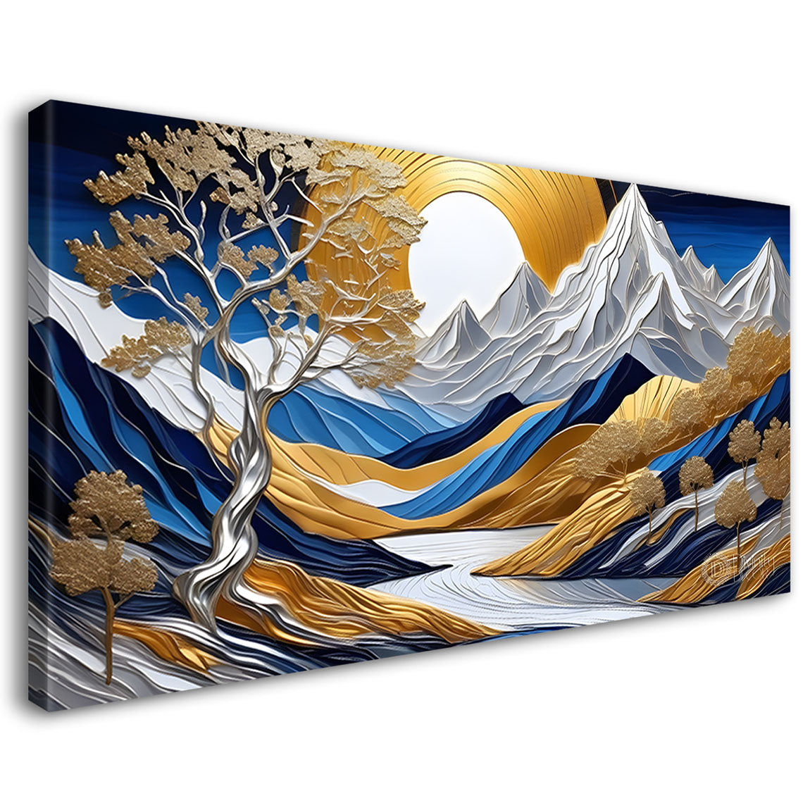Blue mountains with the tree and the lake painting Canvas Painting - Nature Art -833