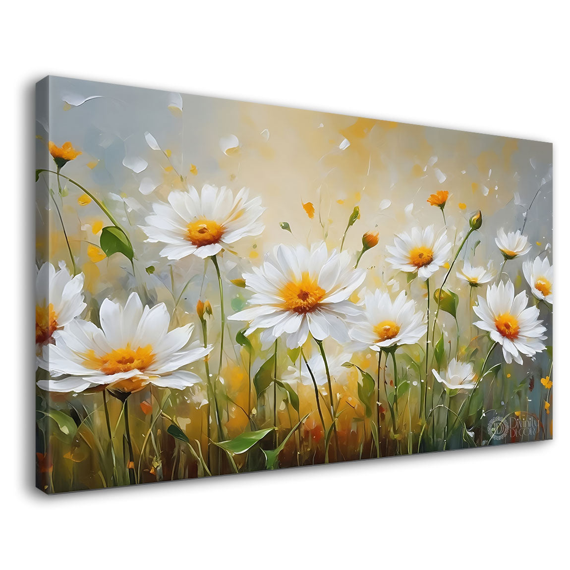 White flowers in light background canvas painting- Flower-834