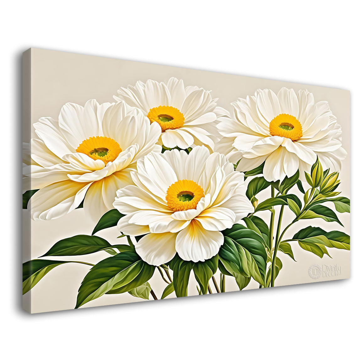 White flowers in white background canvas painting- Flower-835