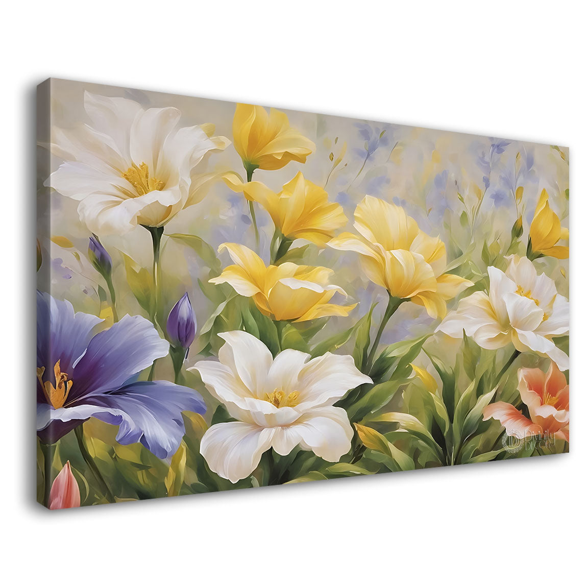 White flowers in light background canvas painting- Flower-838