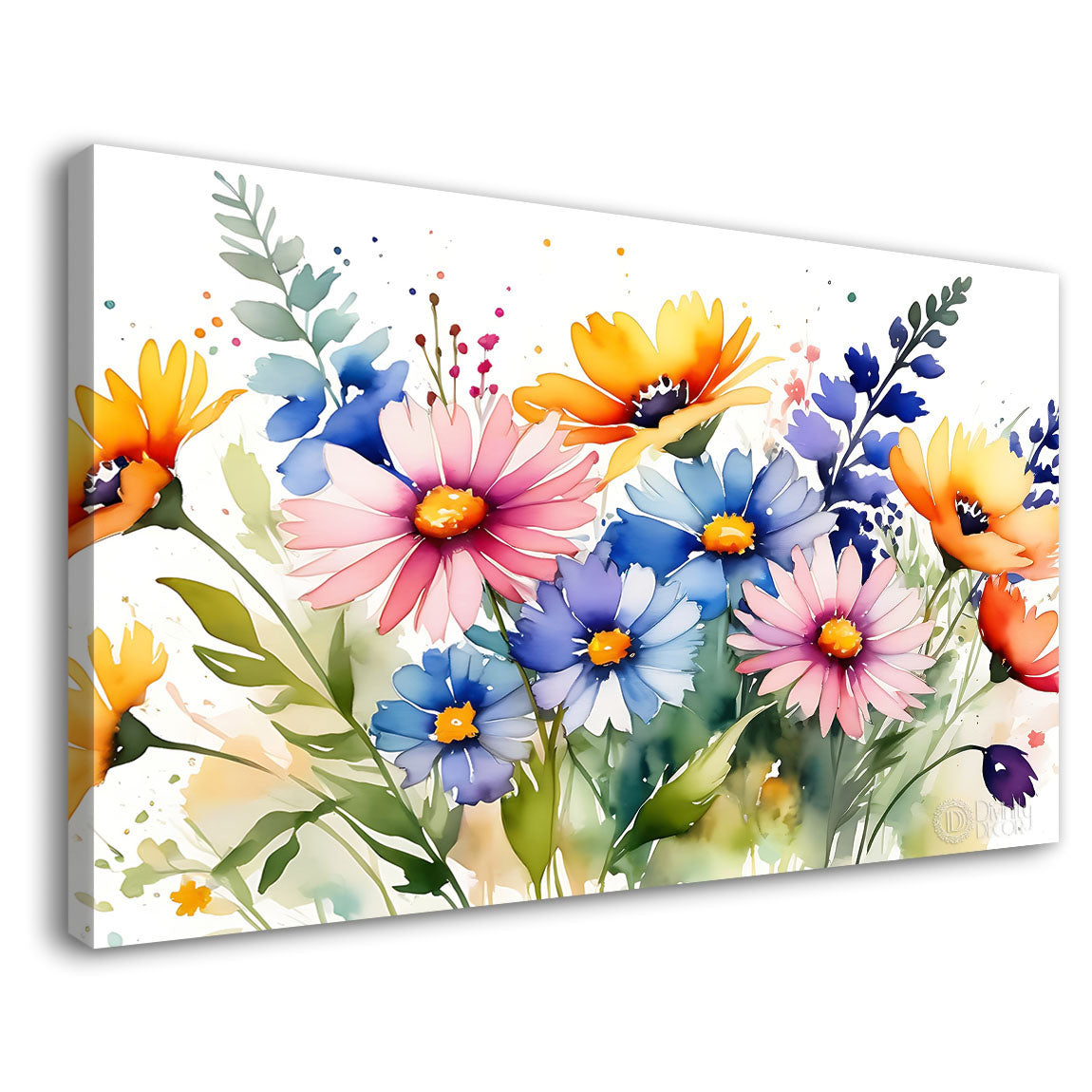 Colorful flowers in white background canvas painting- Flower-839