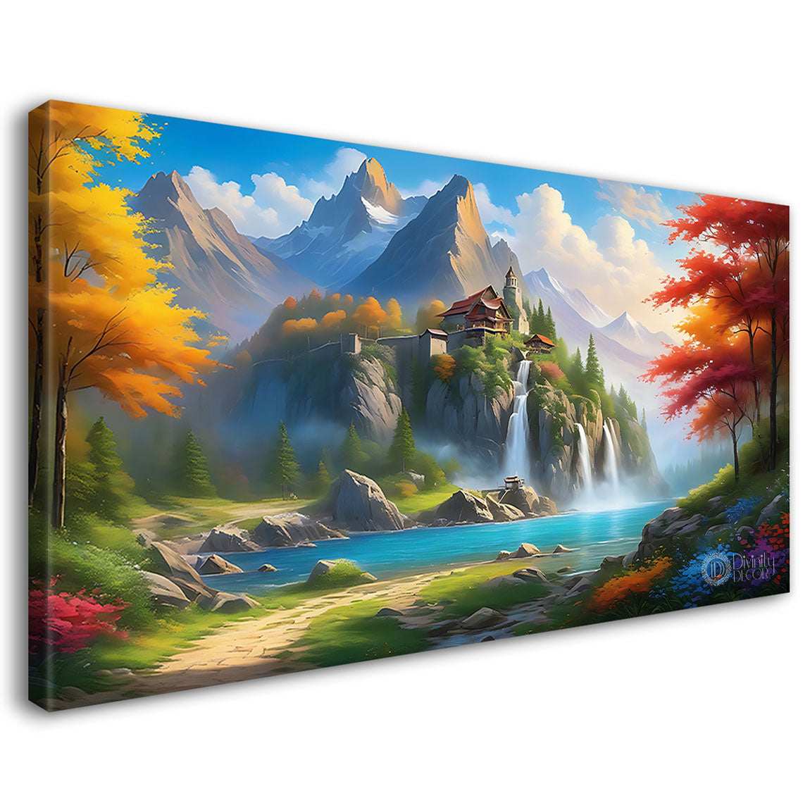 Mountains with colorful trees in textured art Canvas Painting - Nature Art -83