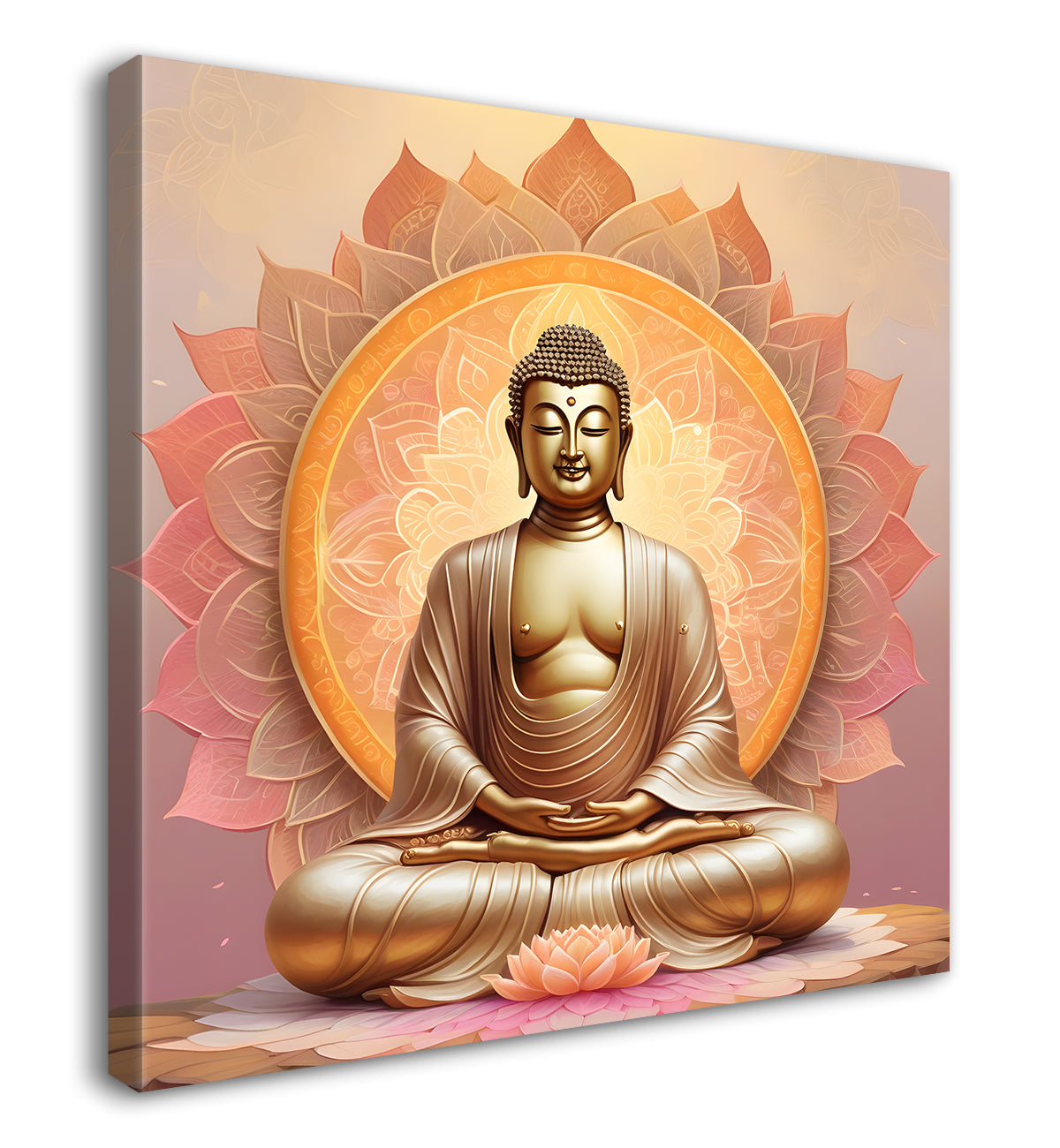 Golden buddha with floral mandal pestal painting 24x24 inch Buddha-S-83
