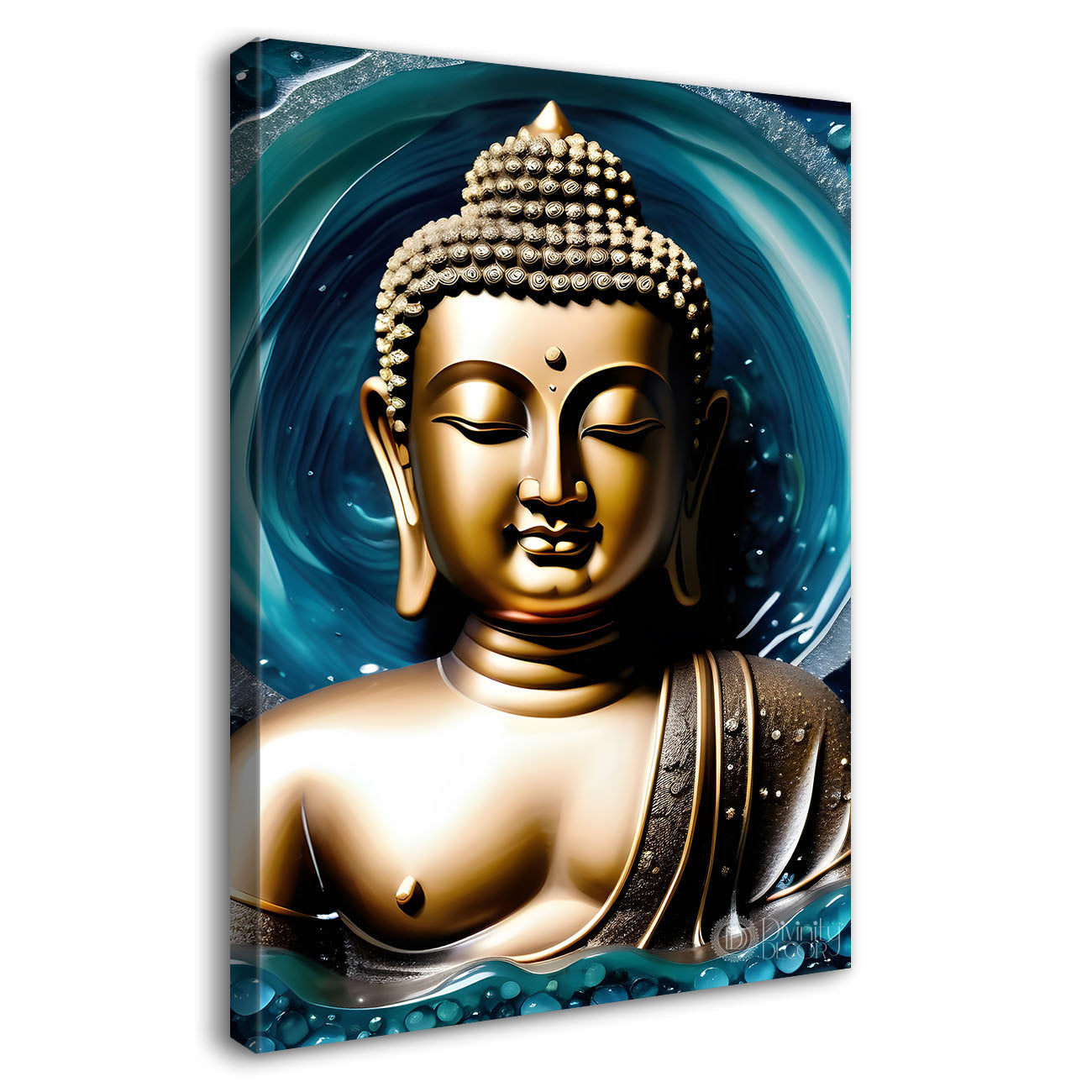 Golden buddha with blue background painting - Buddha-V-83