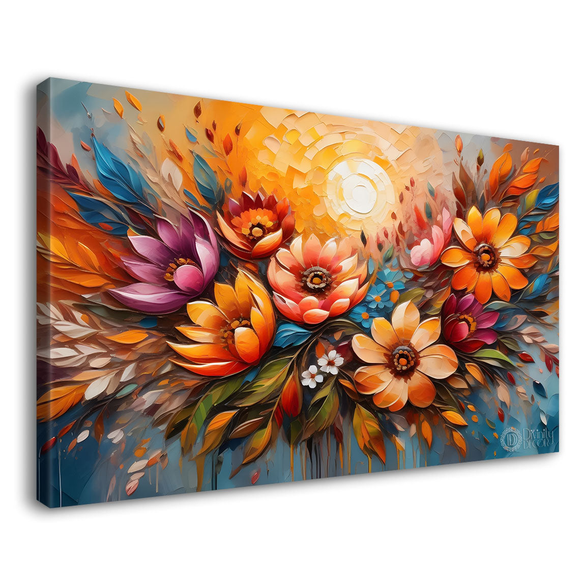 Colorful flowers with bright textured background painting- Design - Flower-83