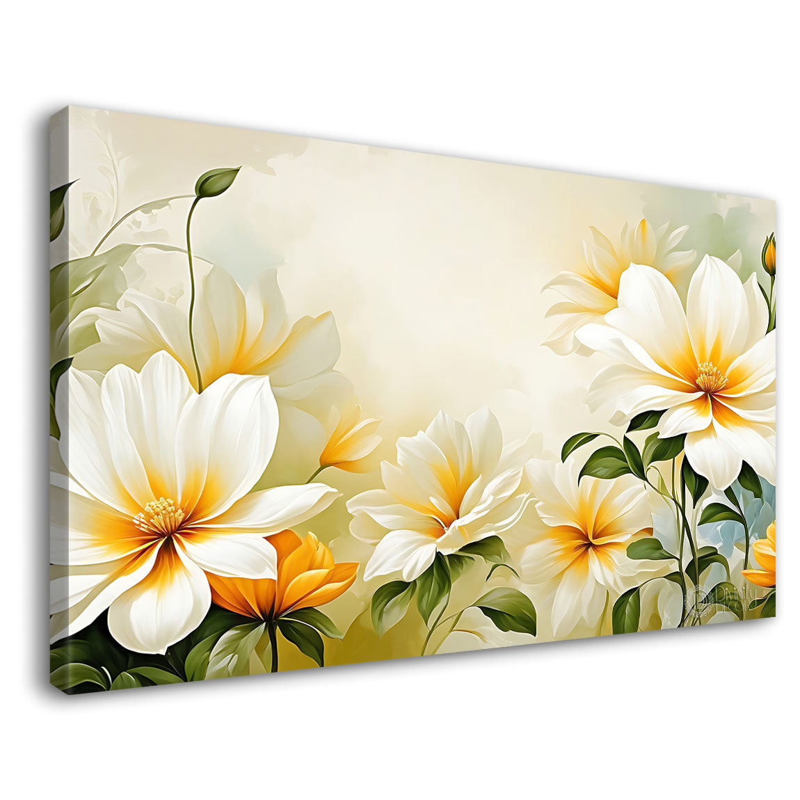 Colorful flowers in white background canvas painting- Flower-843