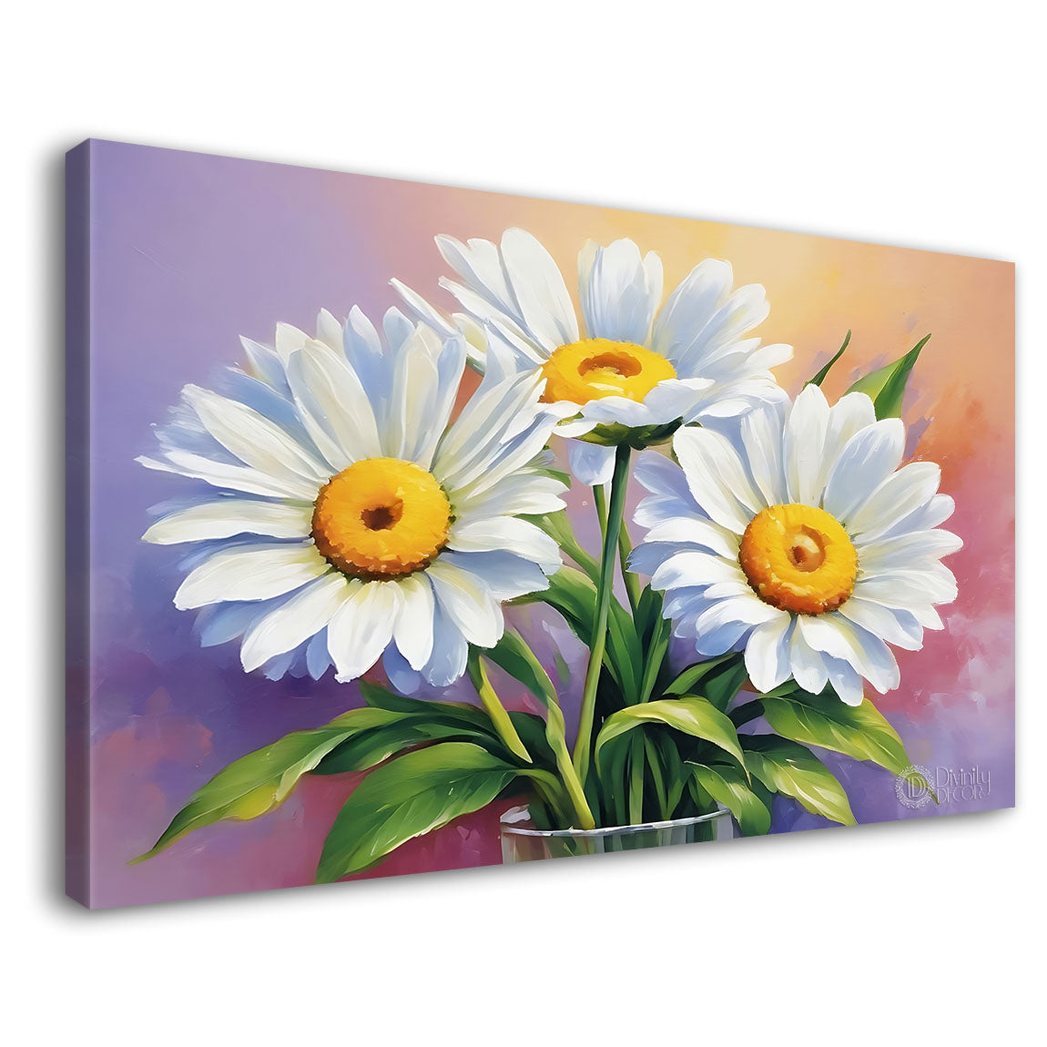 White flowers in pink background canvas painting- Flower-847
