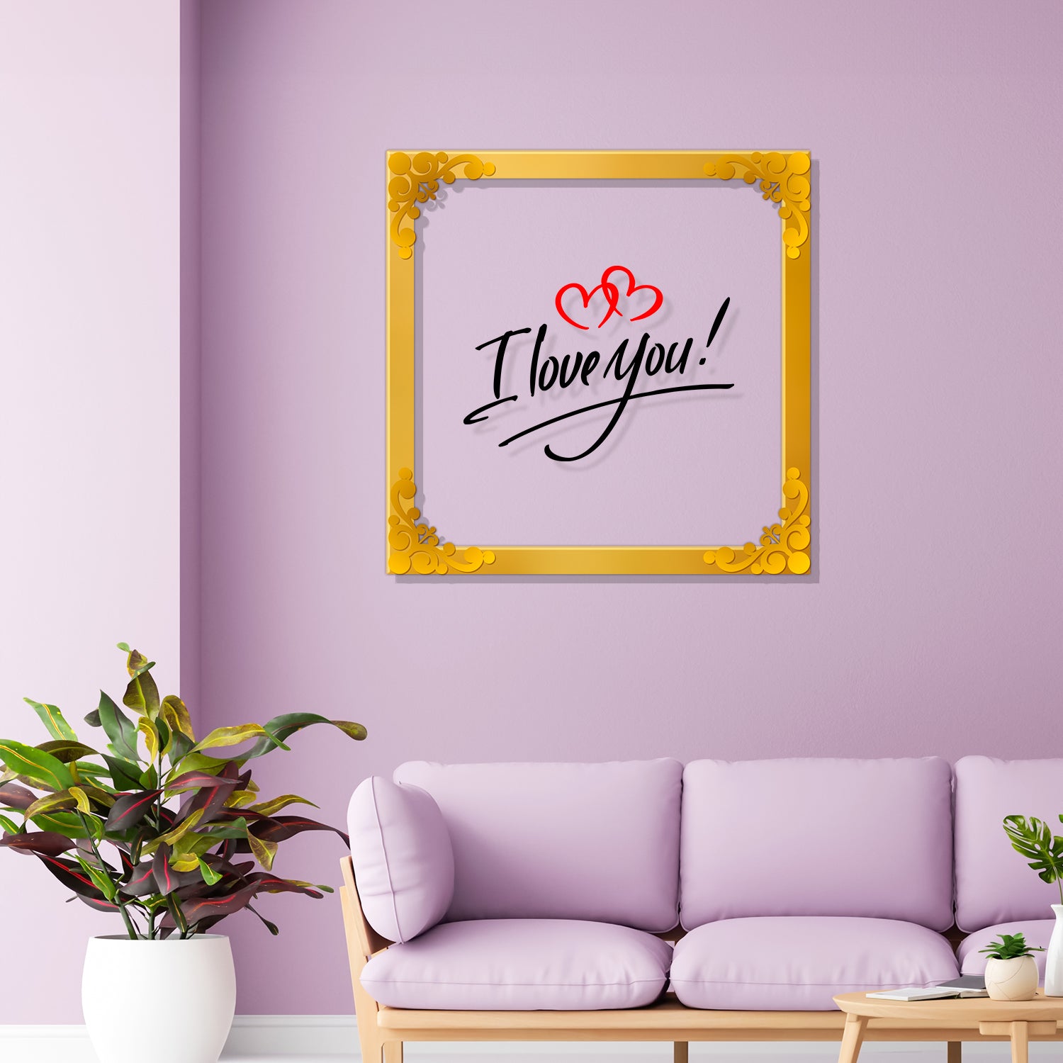 I love you Golden Plaque for Gifting, Wall Decor Clear UV print with Golden Border-84