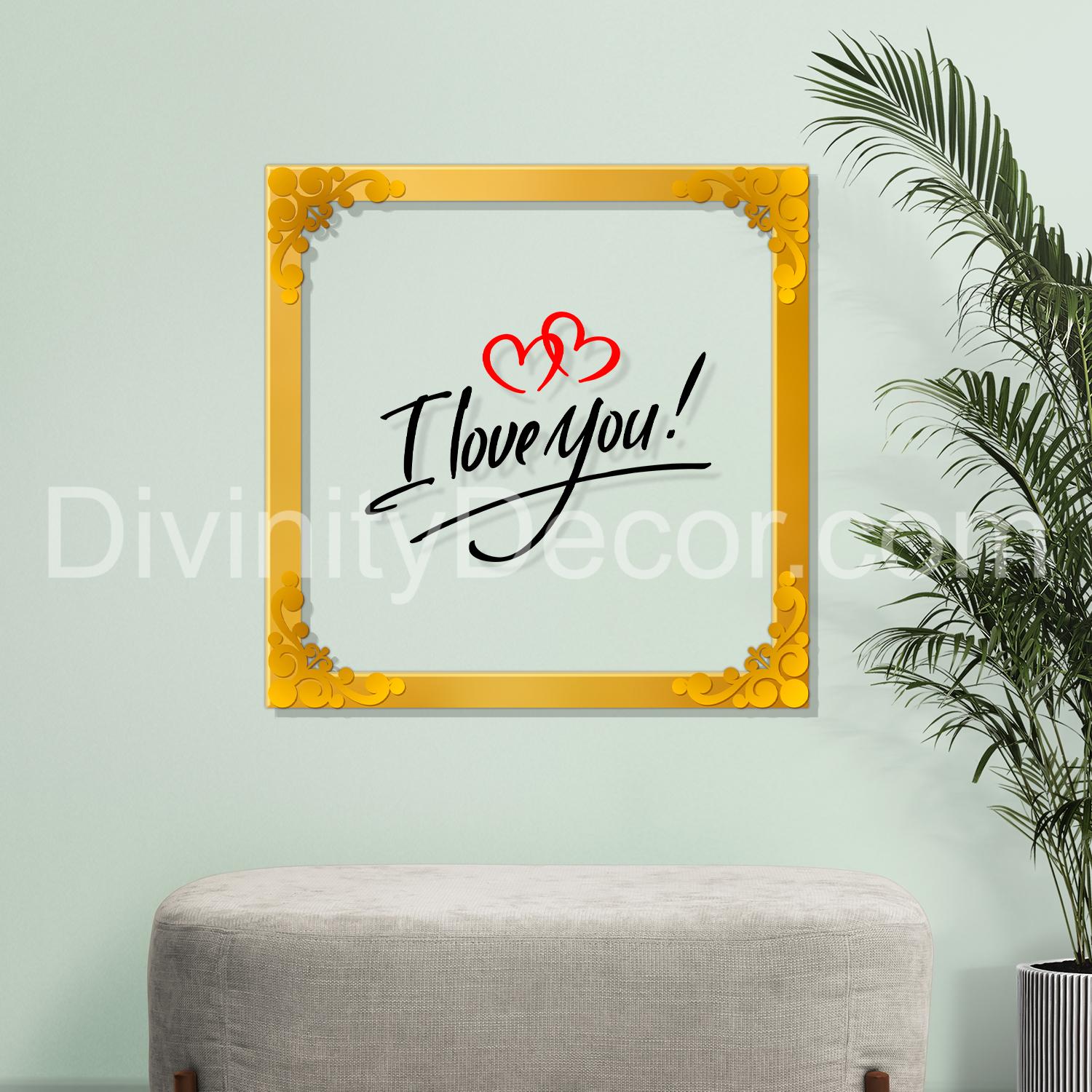 I love you Golden Plaque for Gifting, Wall Decor Clear UV print with Golden Border-84