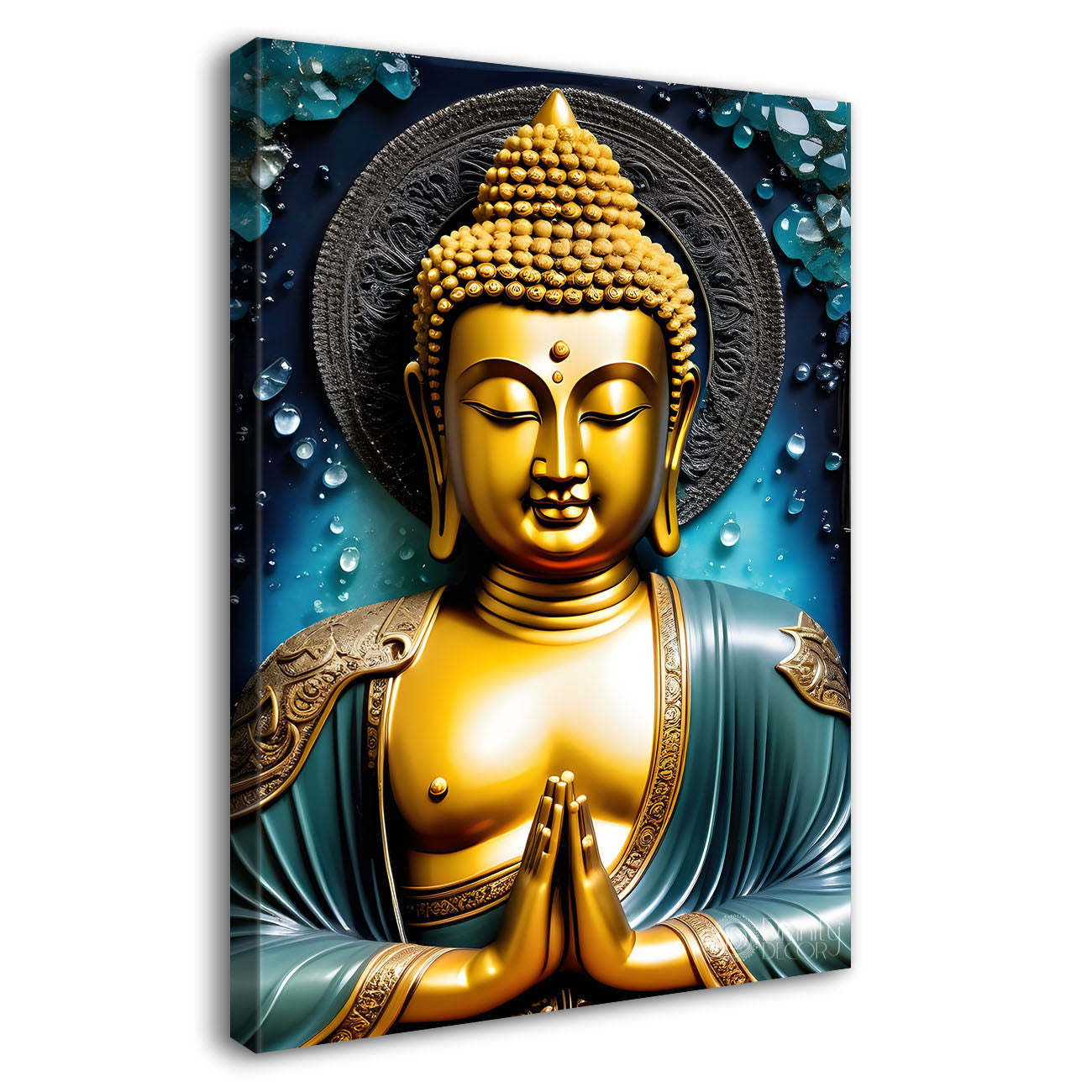 Golden buddha with blue background painting - Buddha-V-84