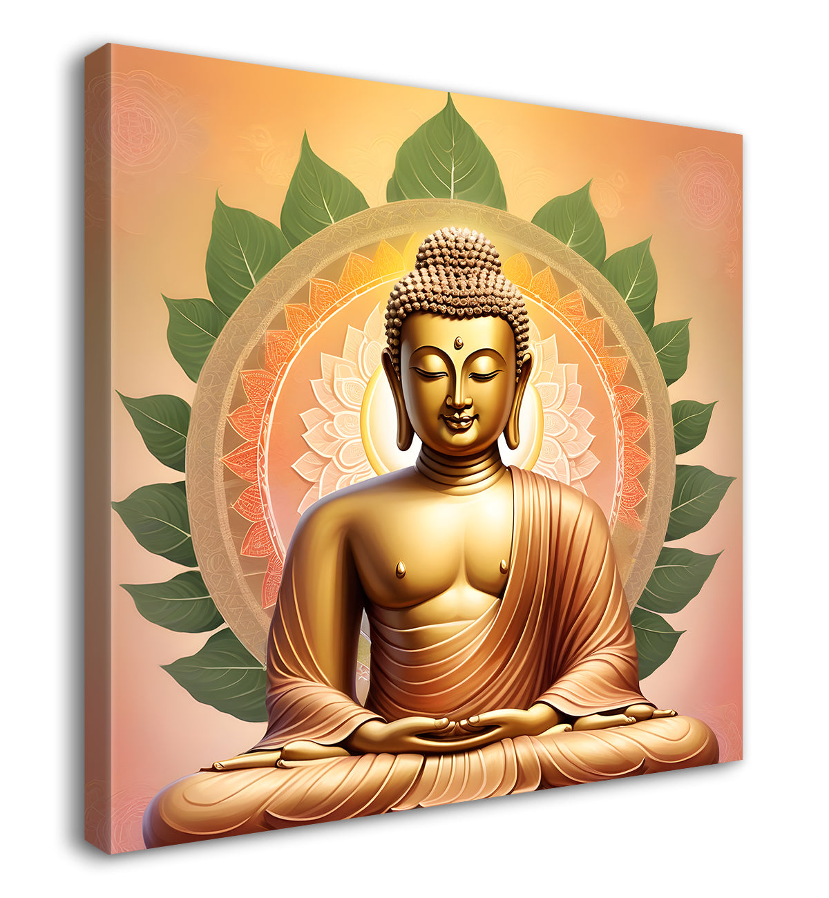 Golden buddha with floral mandal pestal painting 24x24 inch Buddha-S-84