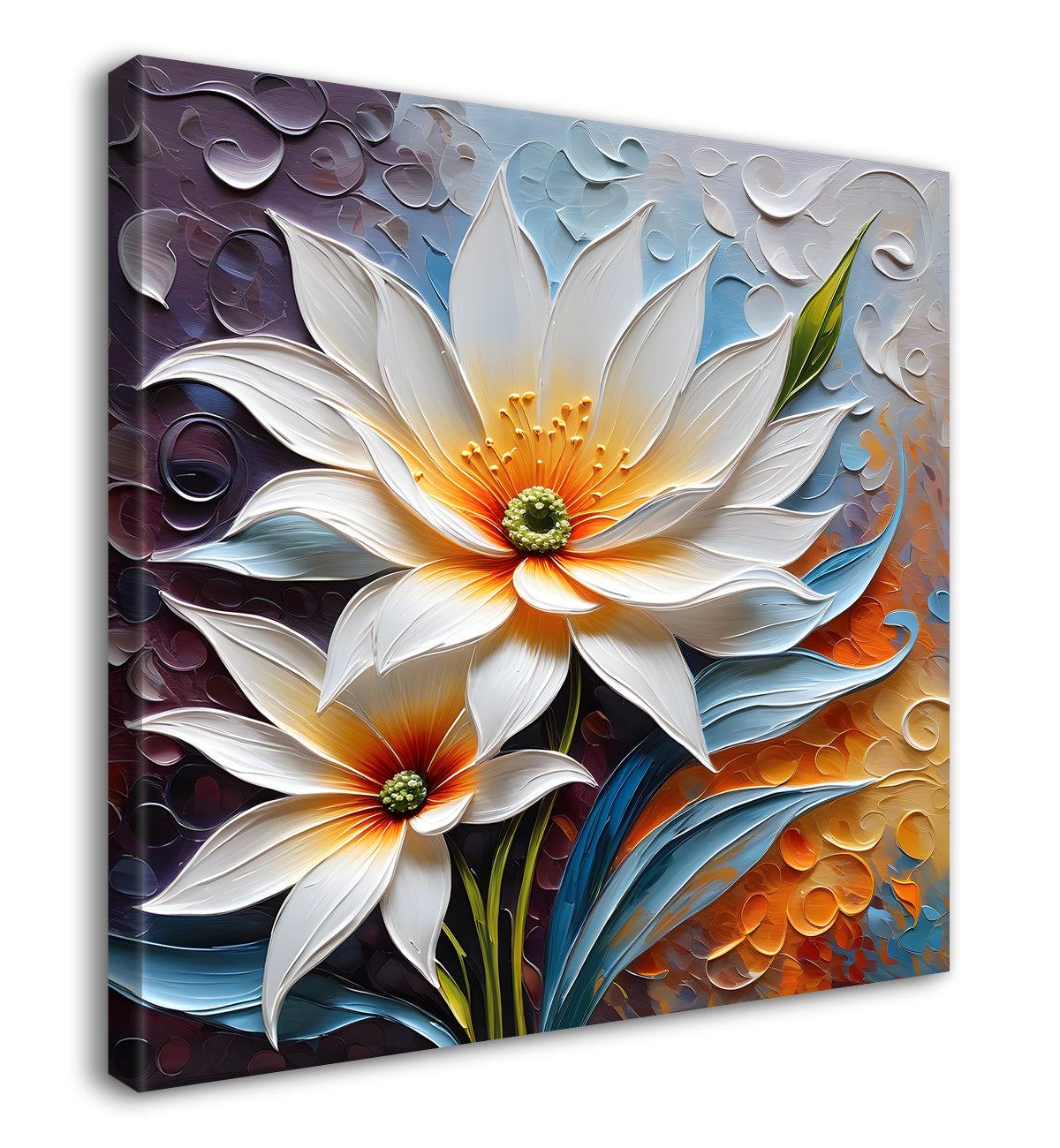 White flowers in colourful background textured painting - Flower-S-84
