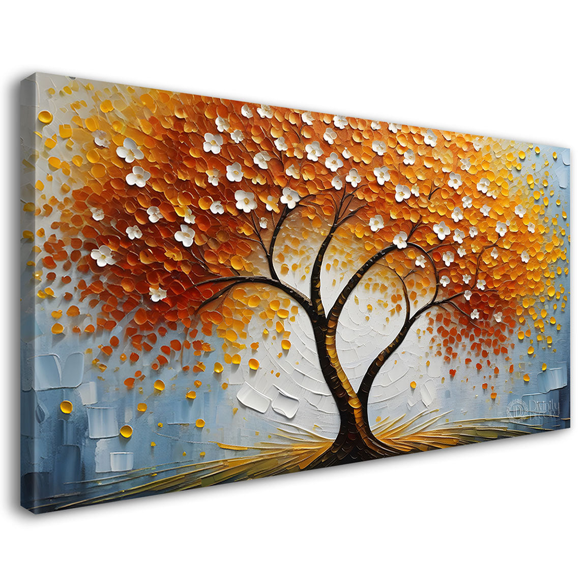 Orange tree in textured modern art Canvas Painting - Design - Tree-84