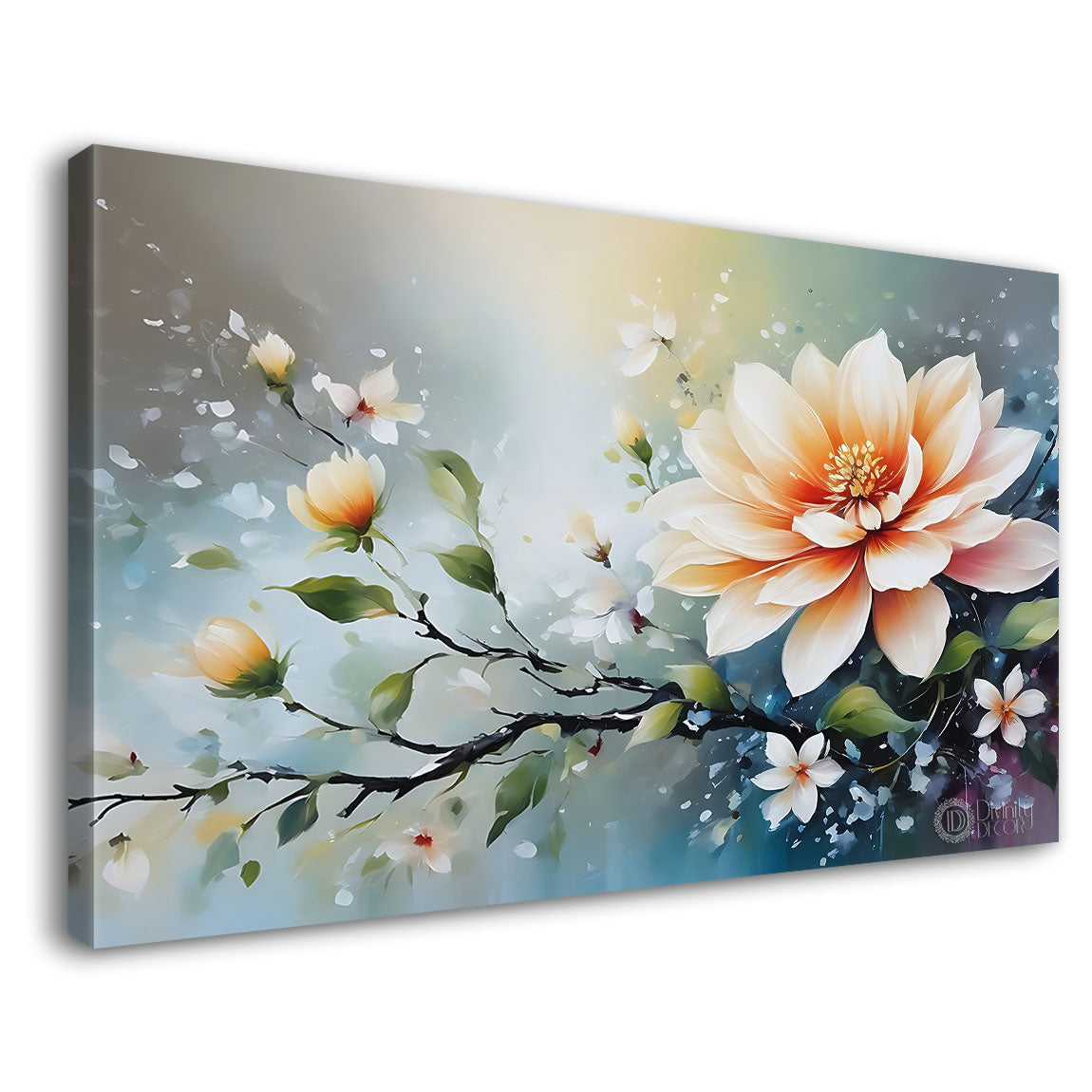 White flowers in sky blue background canvas painting- Flower-851