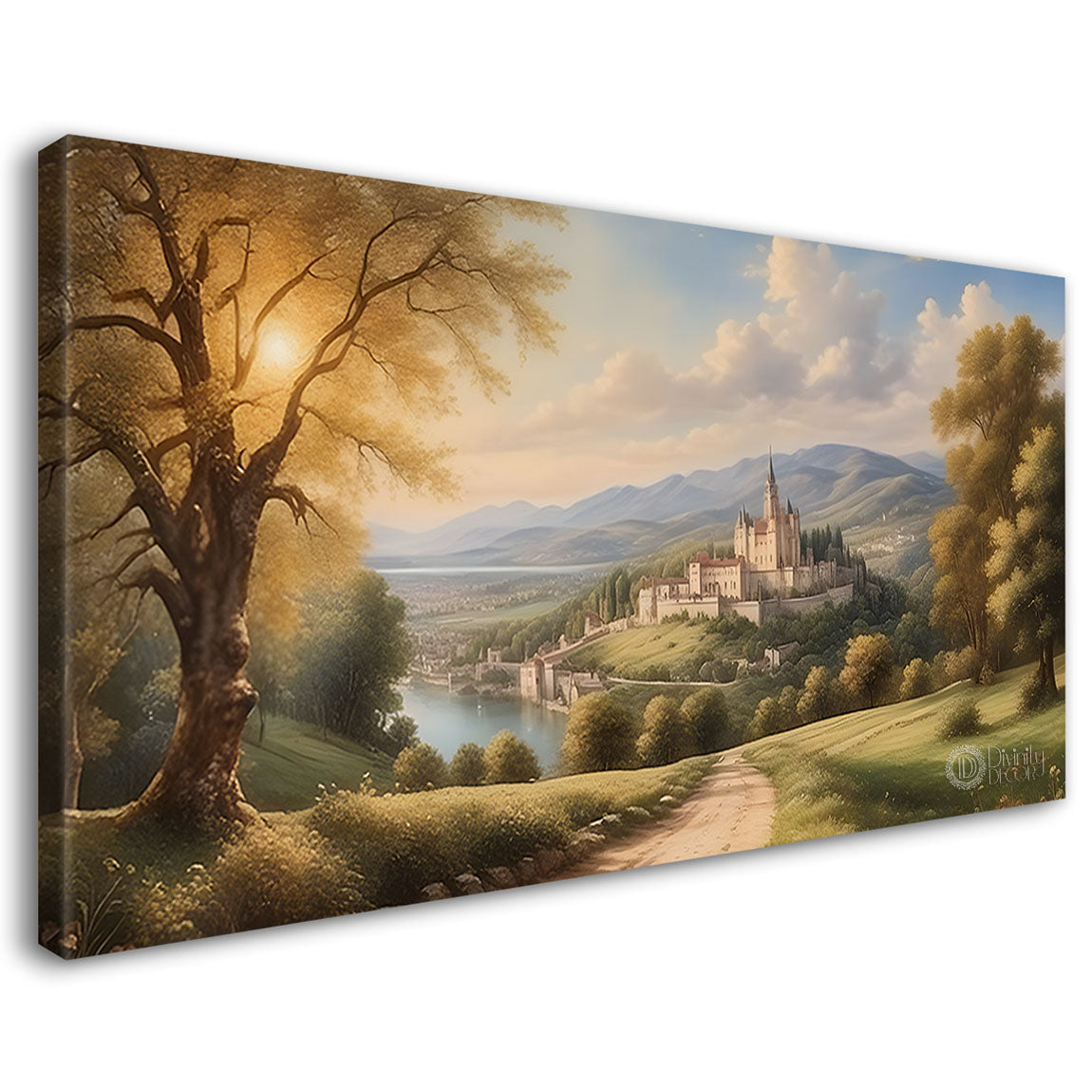 Castle with greenery and lake painting Canvas Painting - Nature Art -851