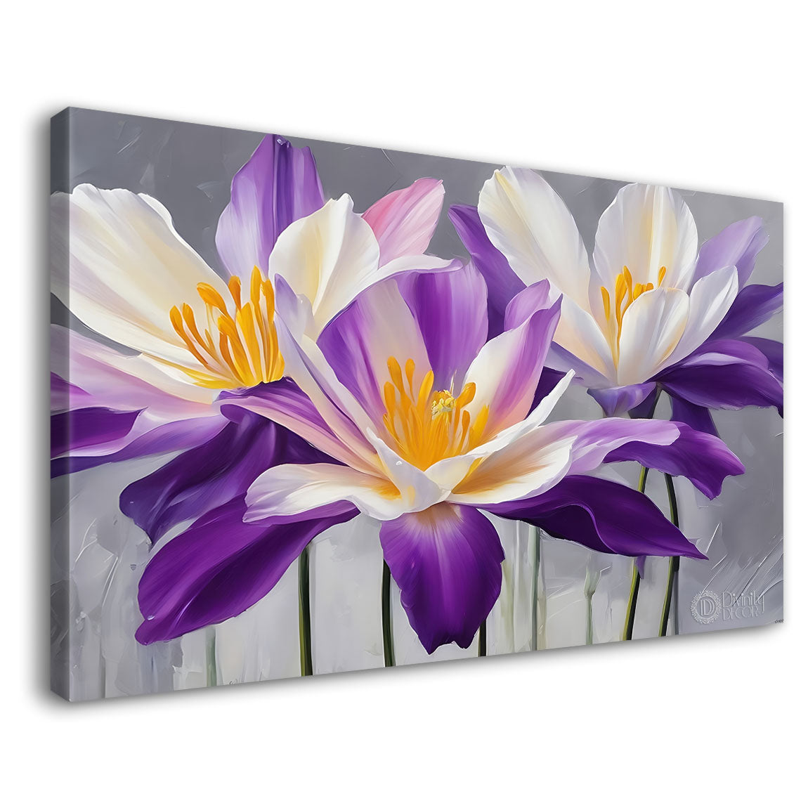 Purple flowers in grey background canvas painting- Flower-853