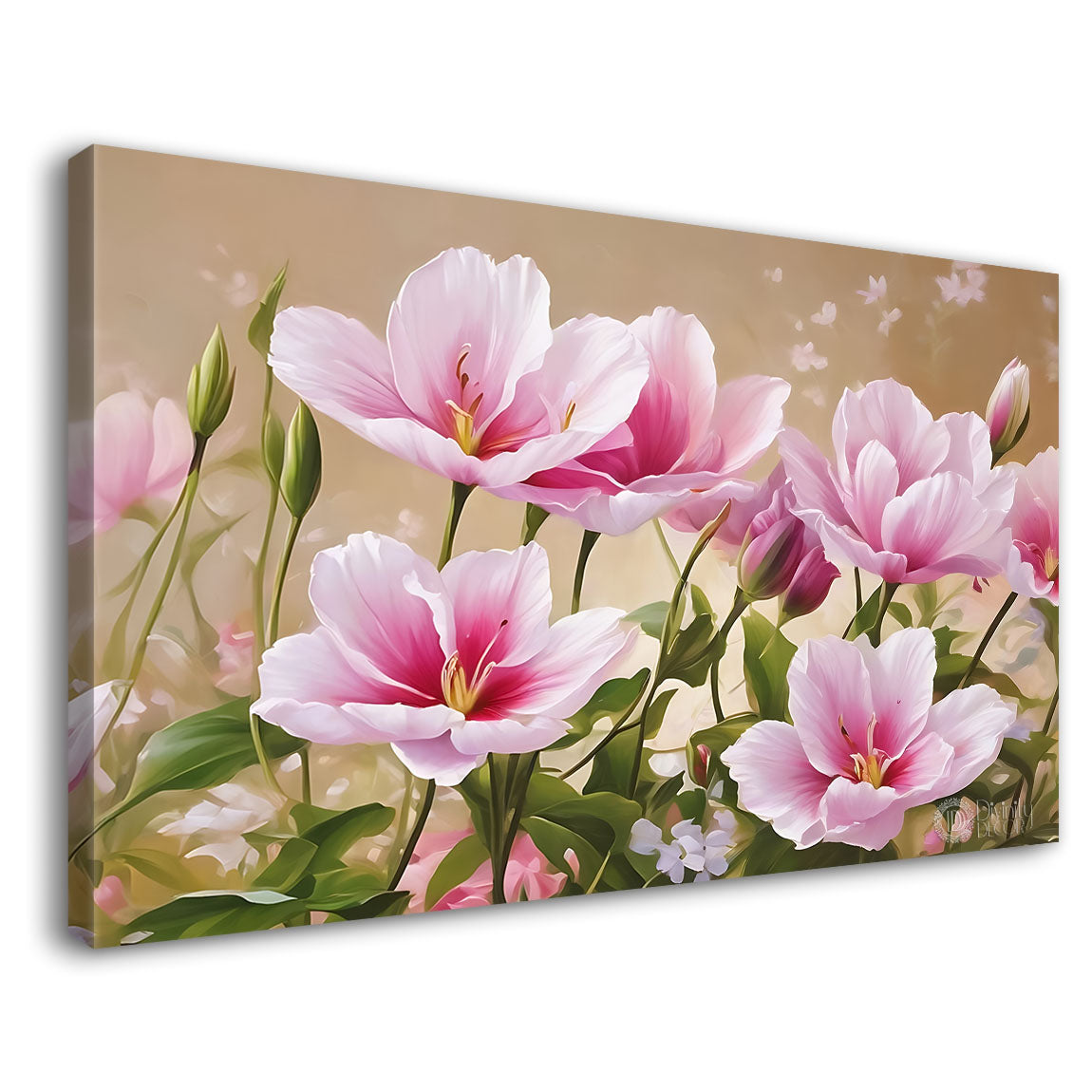 Pink flowers in light background canvas painting- Flower-855
