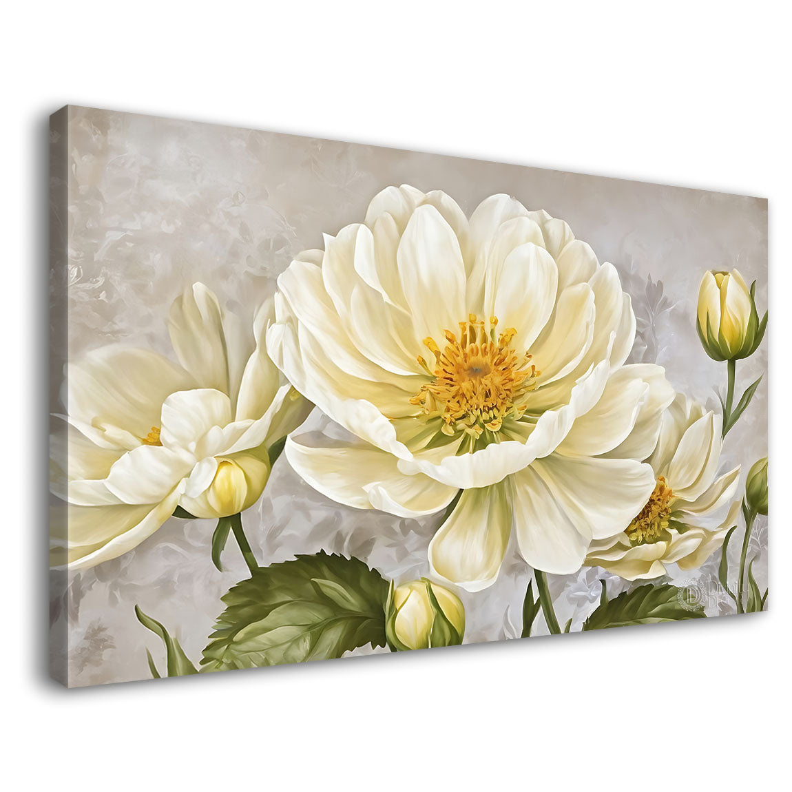 White flowers in grey background canvas painting- Flower-858