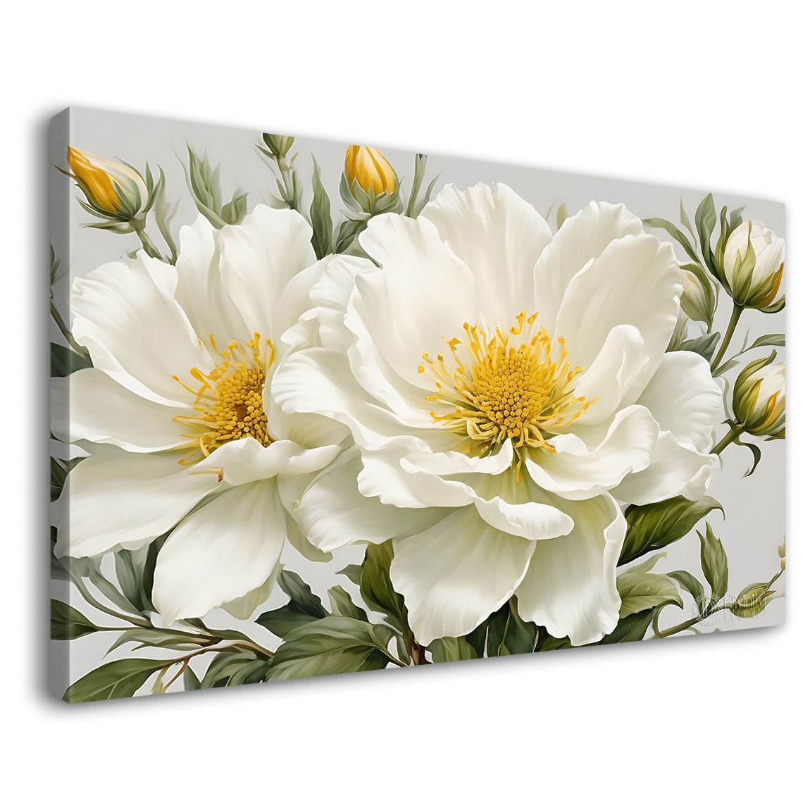 White flowers in grey background canvas painting- Flower-859