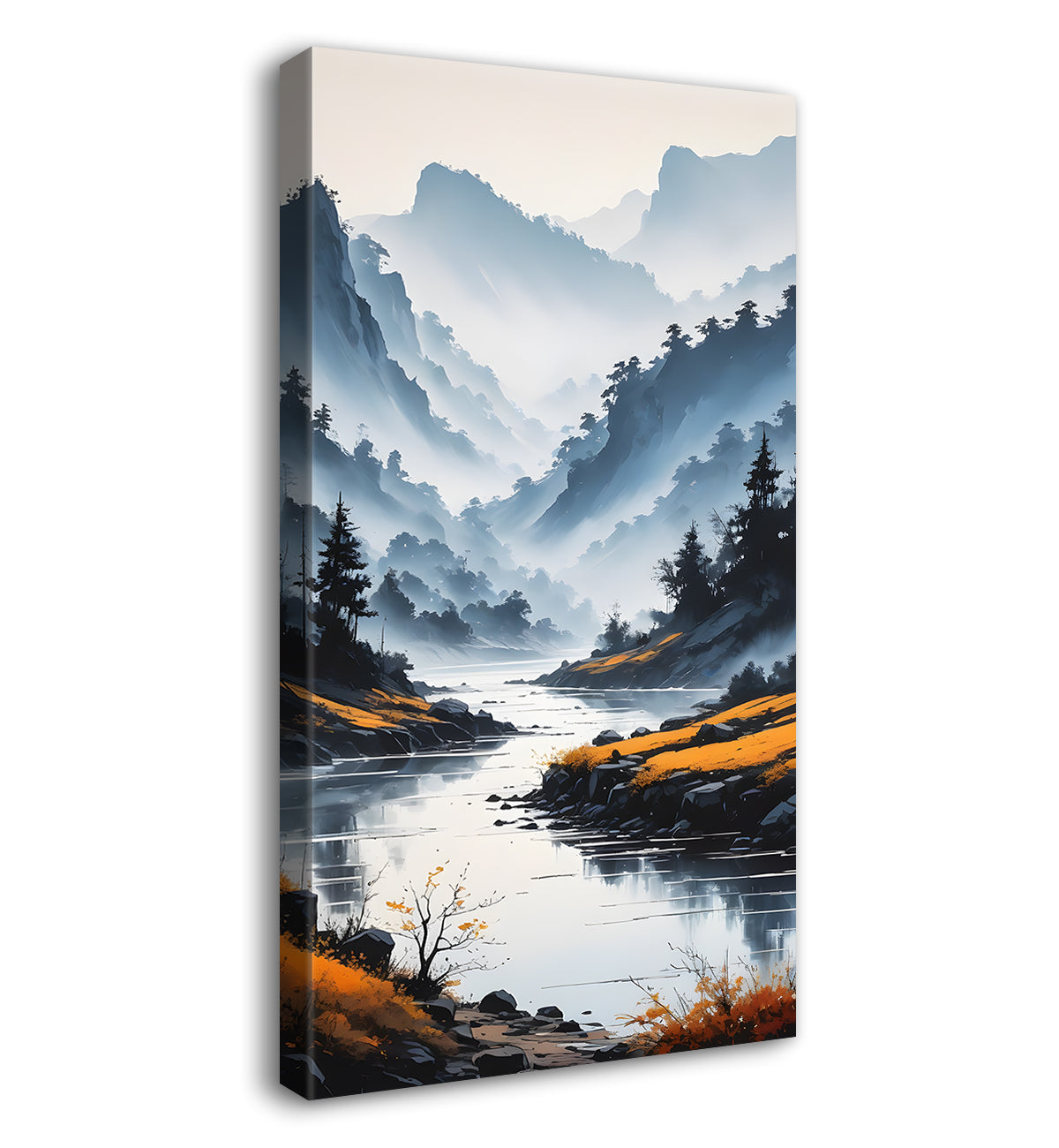 Mountains with lake  and clouds textured oil painting Canvas Painting - Nature Art -V-85