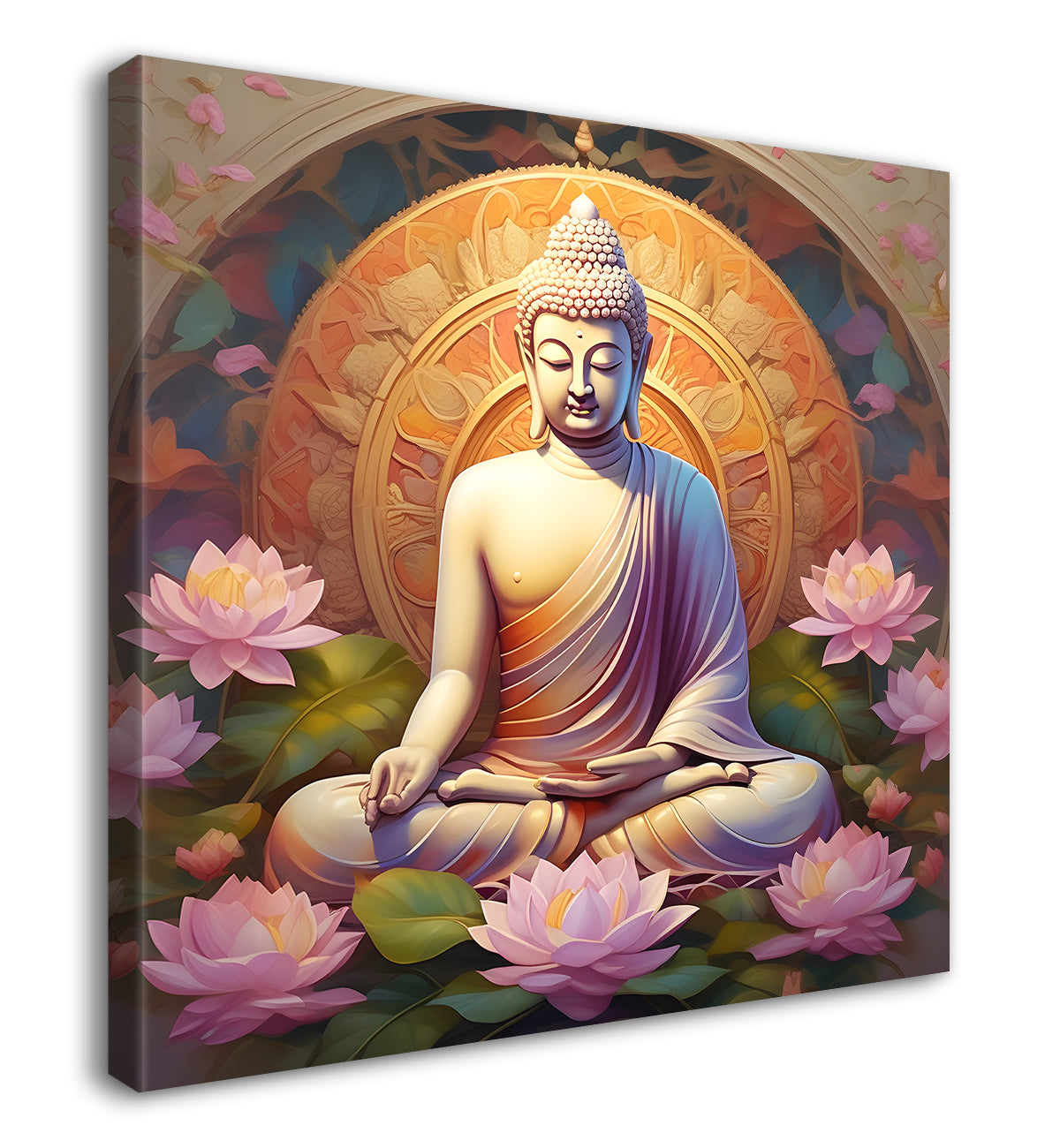 Golden buddha with floral mandal pestal painting 24x24 inch Buddha-S-85