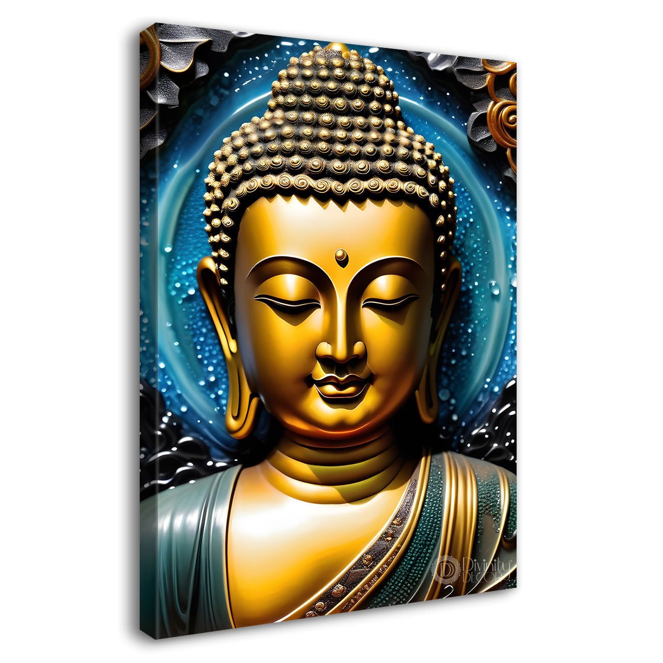 Golden buddha with blue background painting - Buddha-V-85