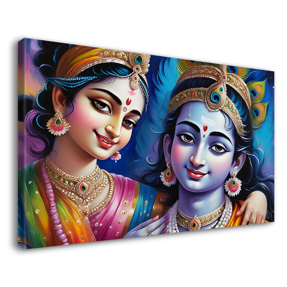 Radha and Krishna in light blue background Canvas Painting - Design - Krishna-86