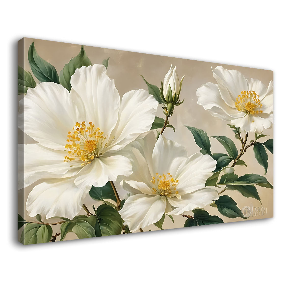 White flowers in light background canvas painting- Flower-866