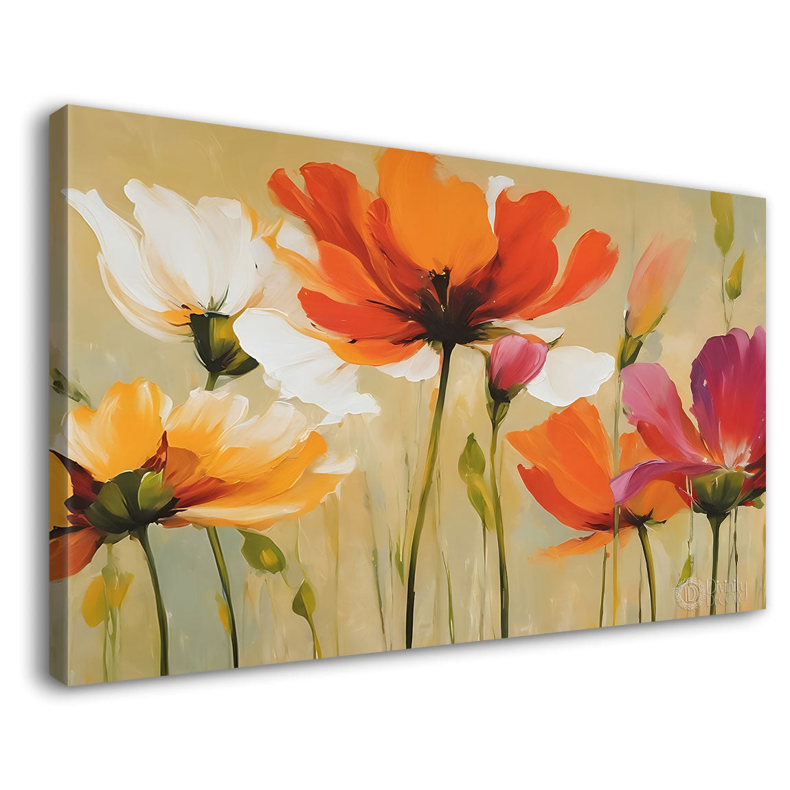 Orange flowers in light background canvas painting- Flower-867