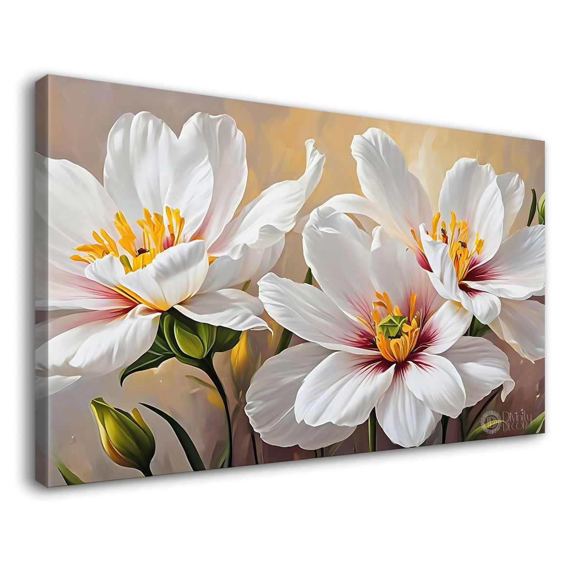 White flowers in light background canvas painting- Flower-868
