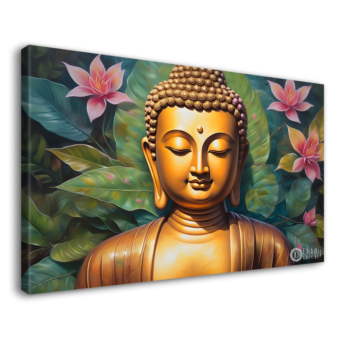 Golden buddha with lotus textured painting Canvas Wall Painting - Buddha-86