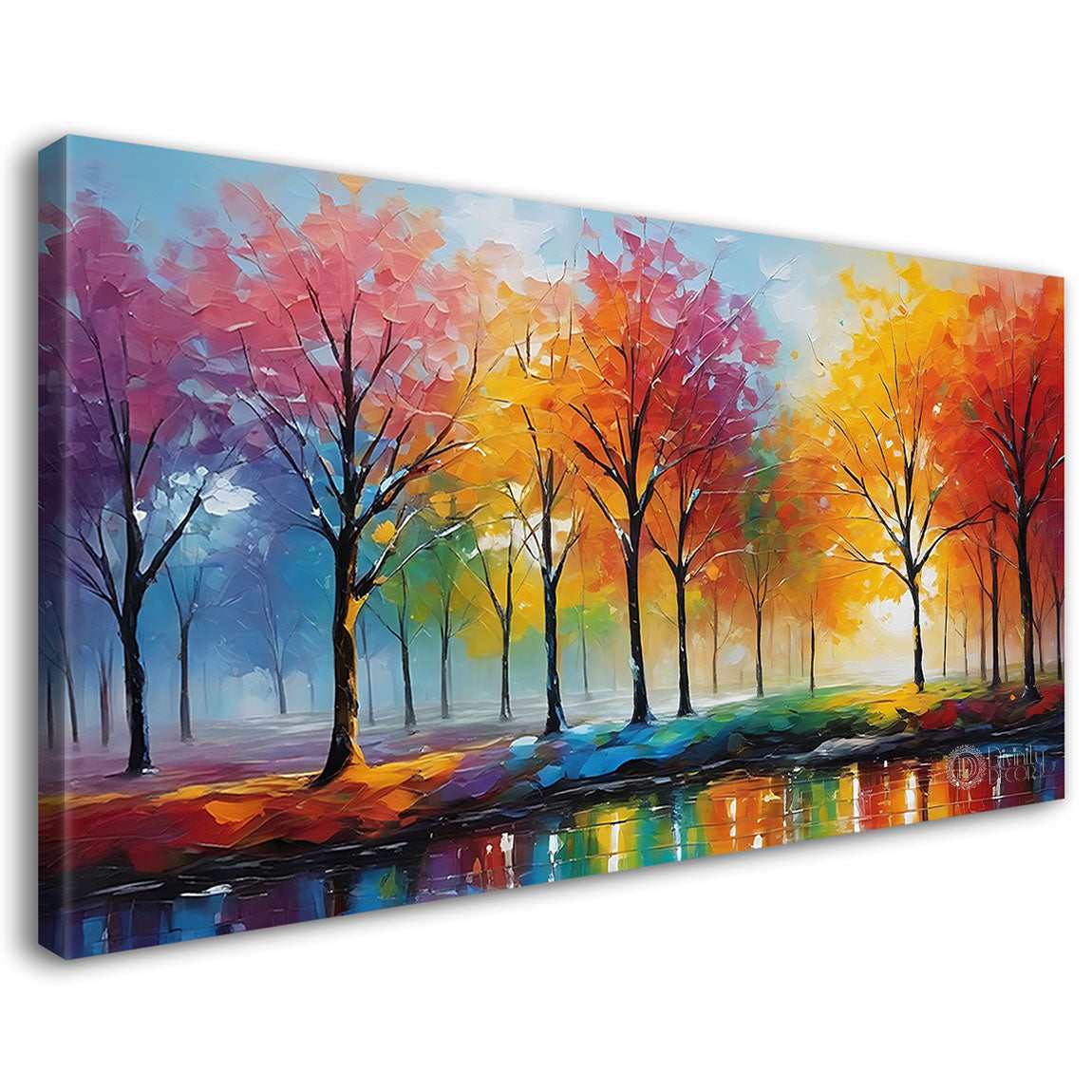 Colorful trees in textured water color painting Canvas Painting - Nature Art -86
