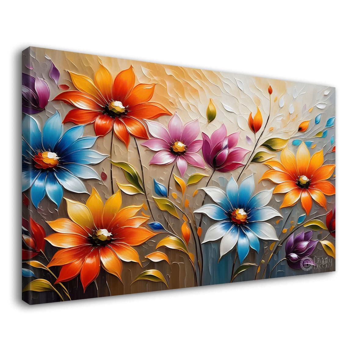 Colorful flowers with light textured background painting- Design - Flower-86