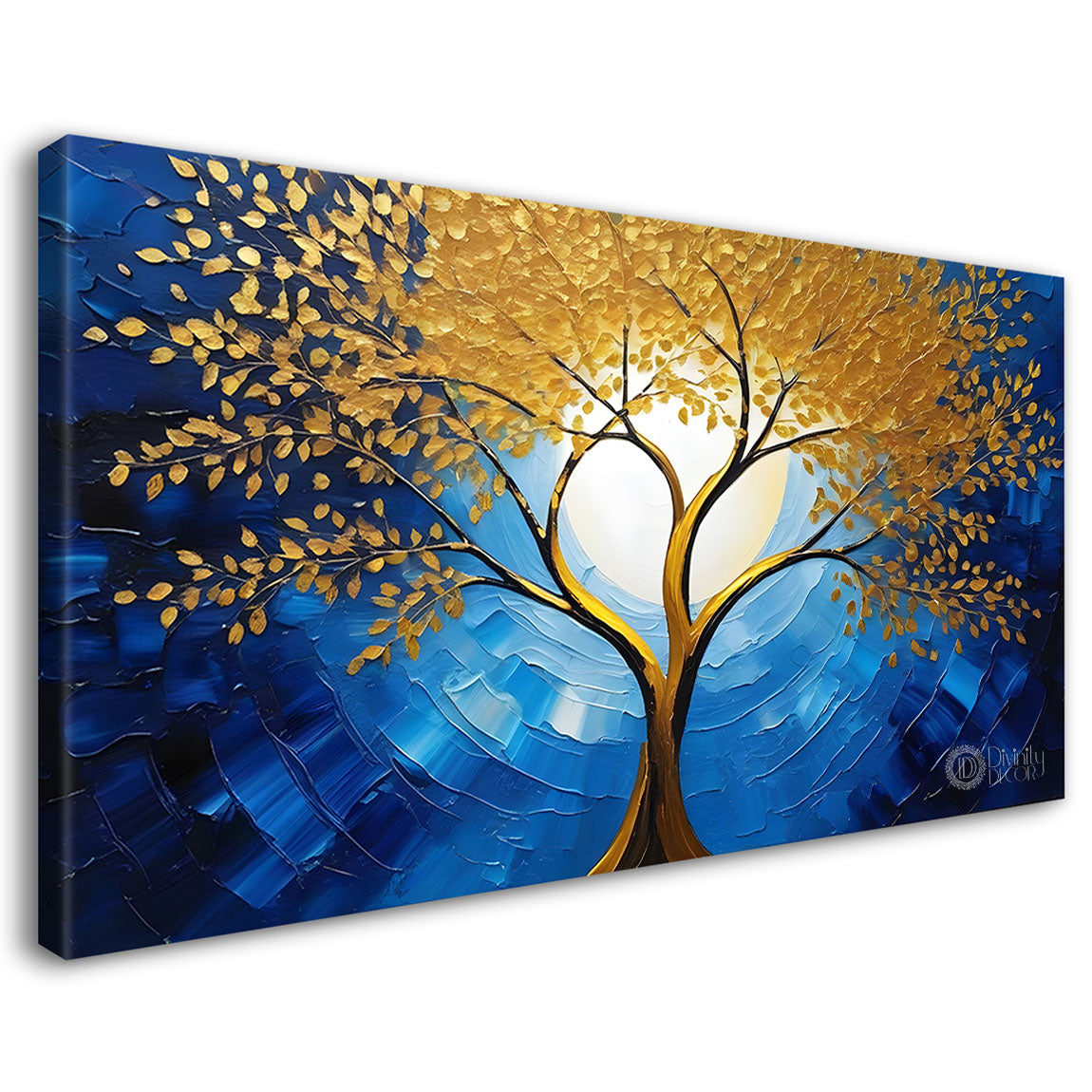 Golden tree in dark blue textured background modern art Canvas Painting - Design - Tree-86