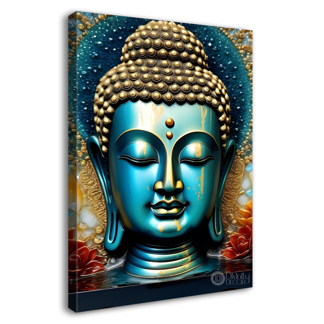 Blue face buddha with blue textured painting - Buddha-V-86