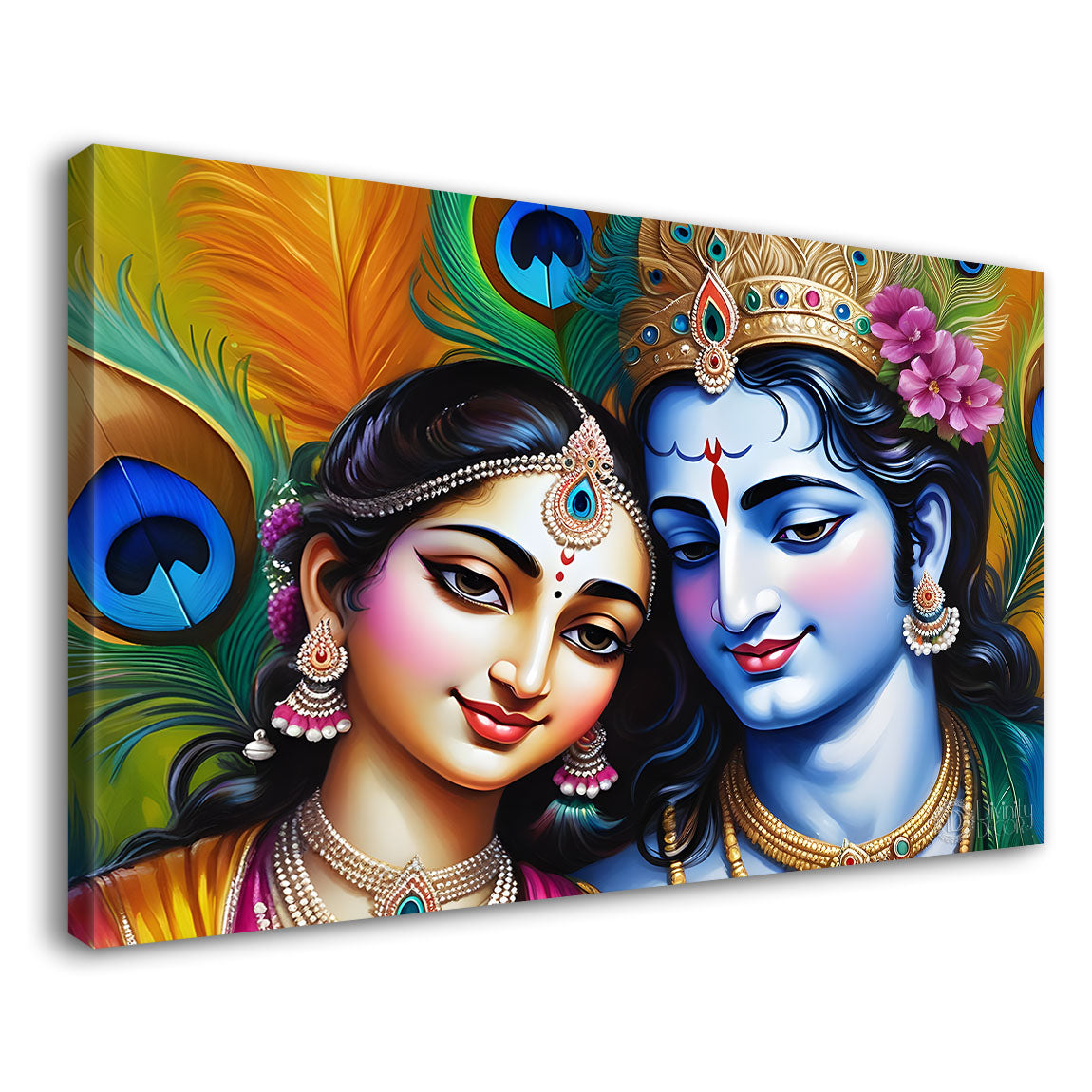 Blue faces of Krishna and Radha painting Canvas Painting - Design - Krishna-87