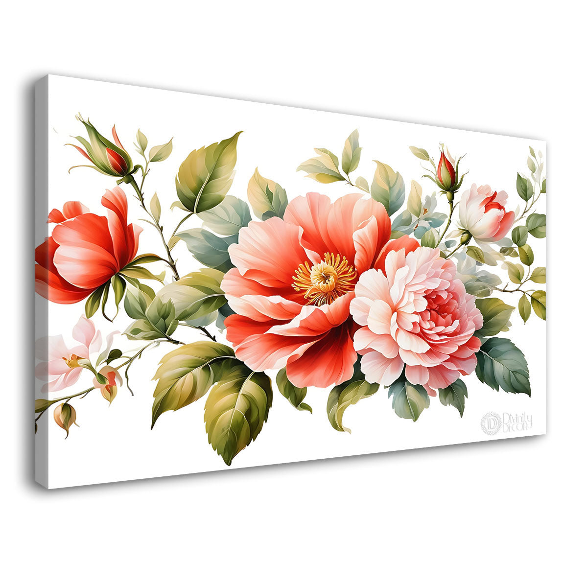 Orange flowers in white flowers canvas painting- Flower-870