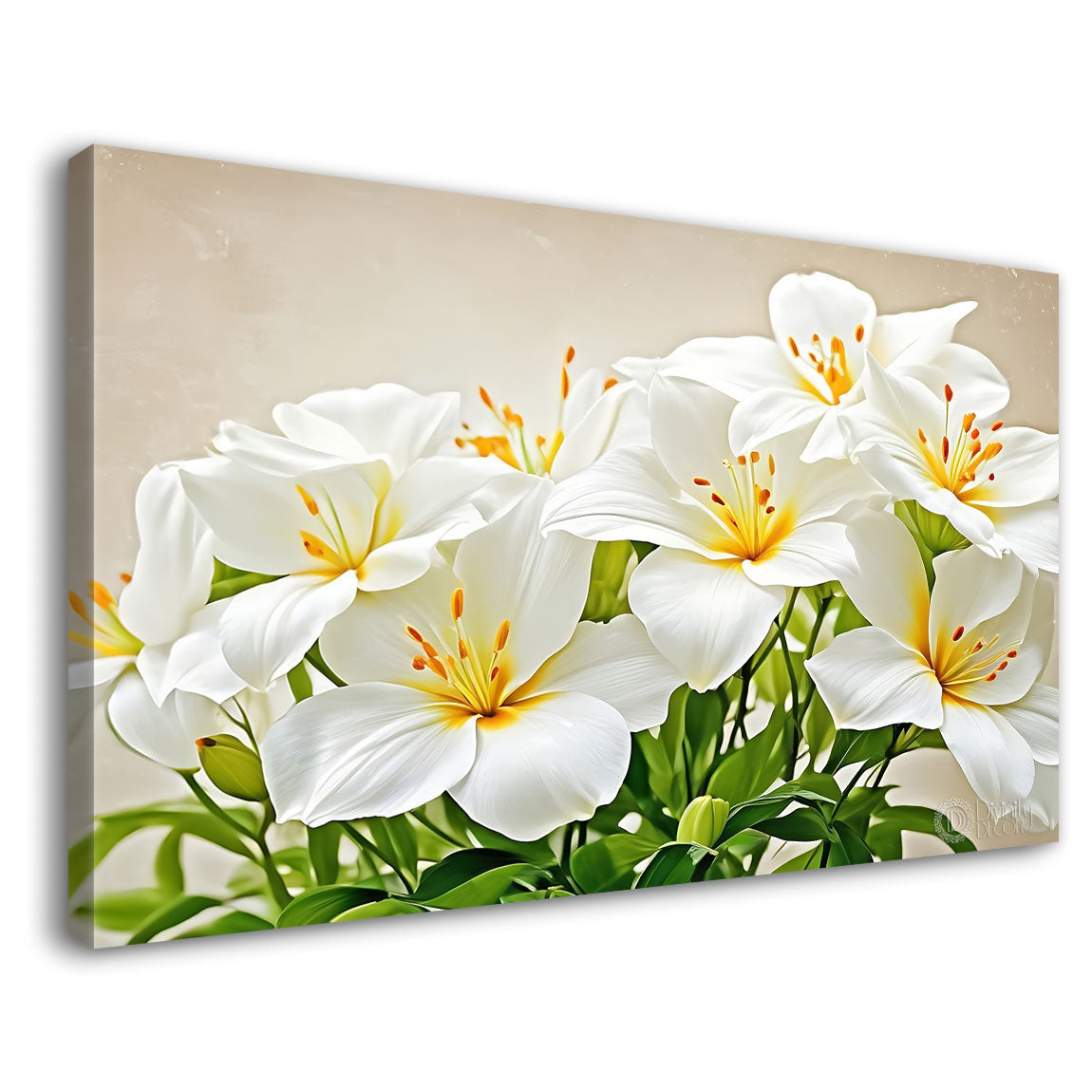 White flowers in light background canvas painting- Flower-874