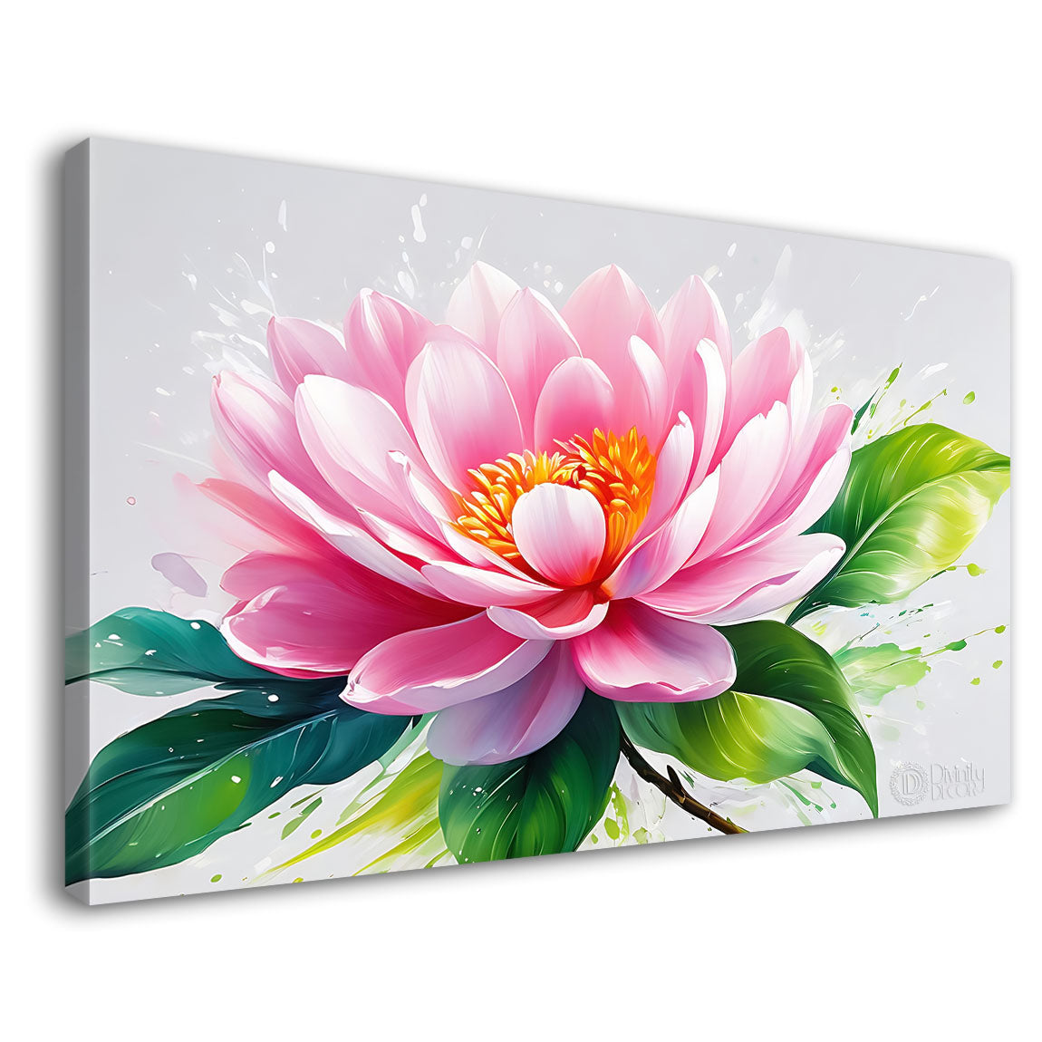 Pink flowers in grey background canvas painting- Flower-875