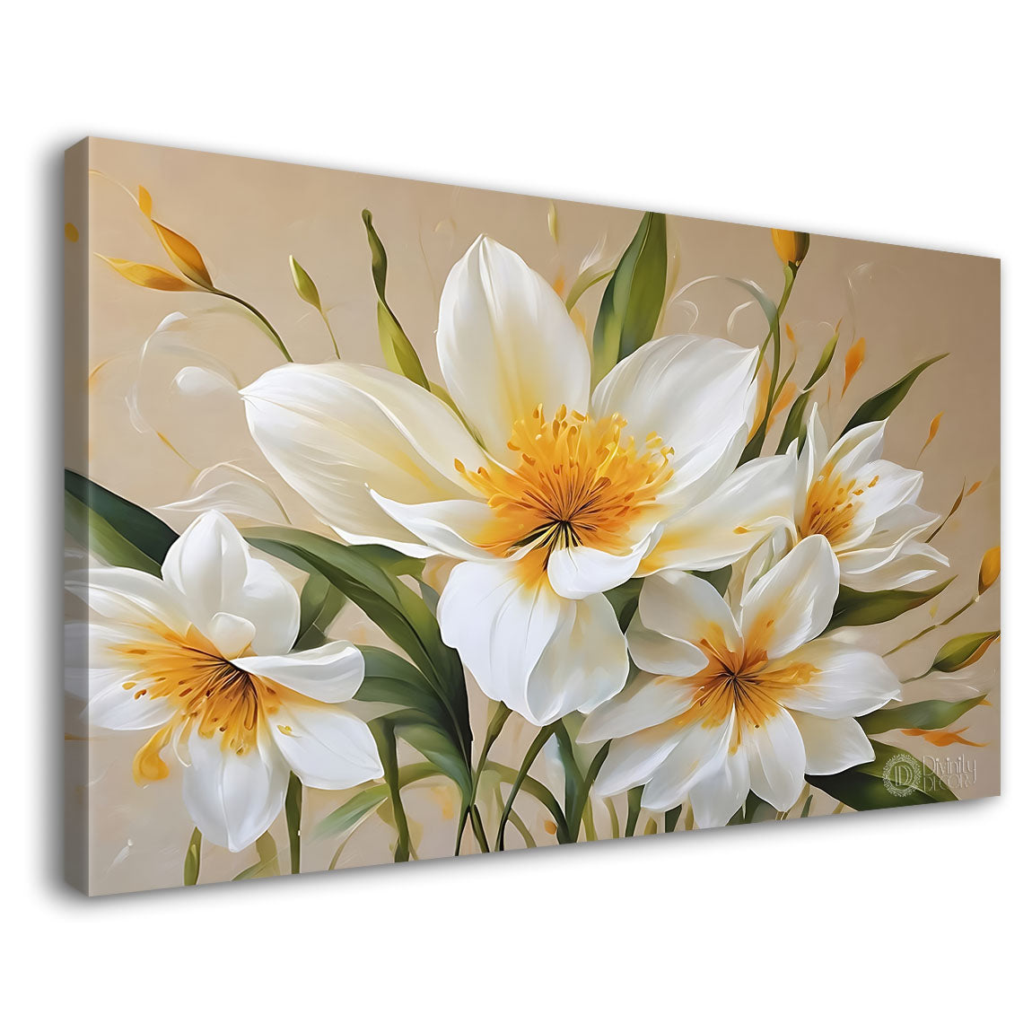 White flowers in light background canvas painting- Flower-876