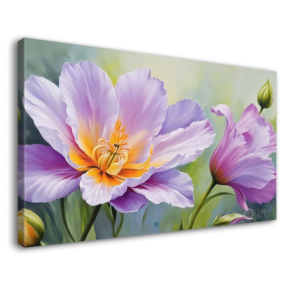 Purple flowers in grey background canvas painting- Flower-877