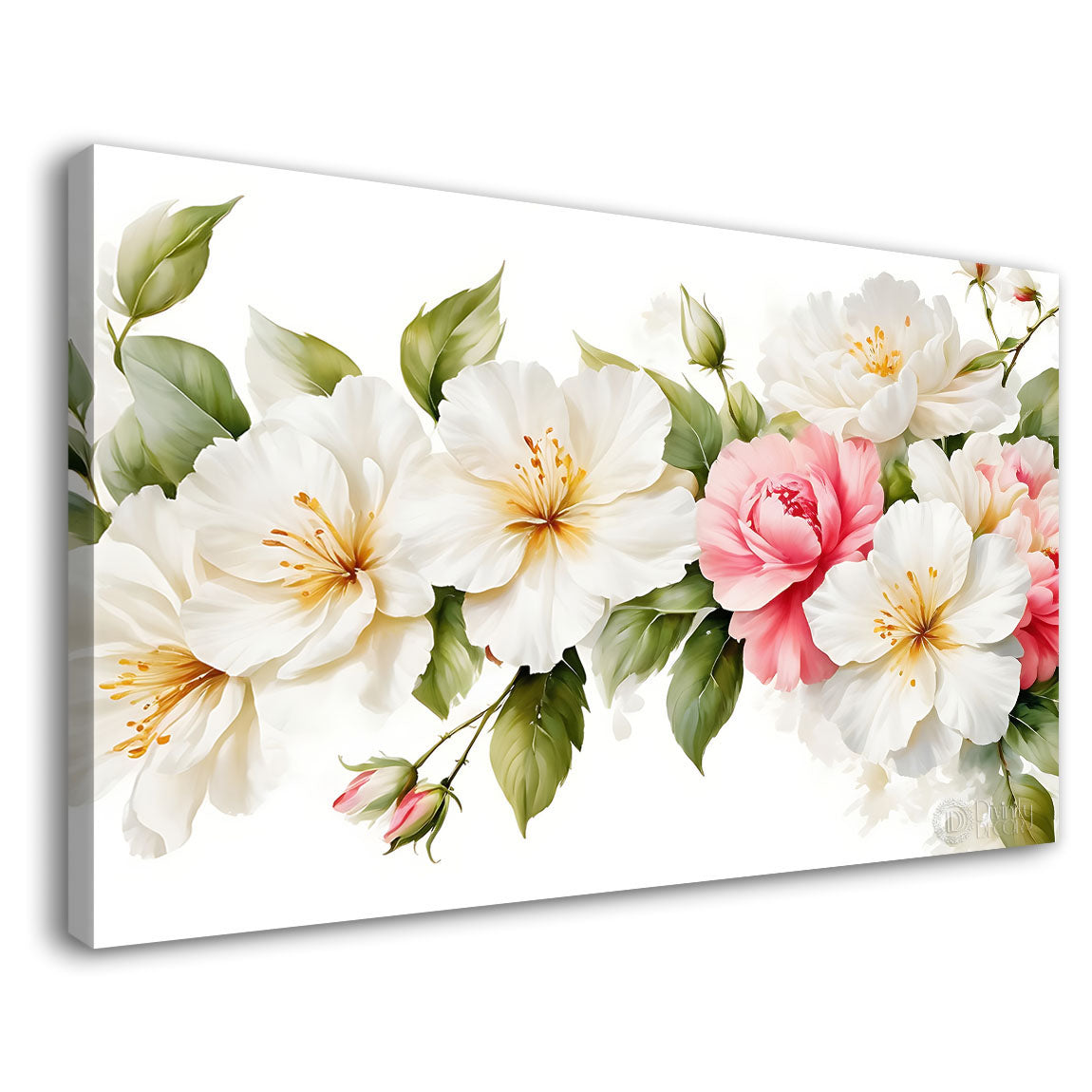 White flowers in white background canvas painting- Flower-879