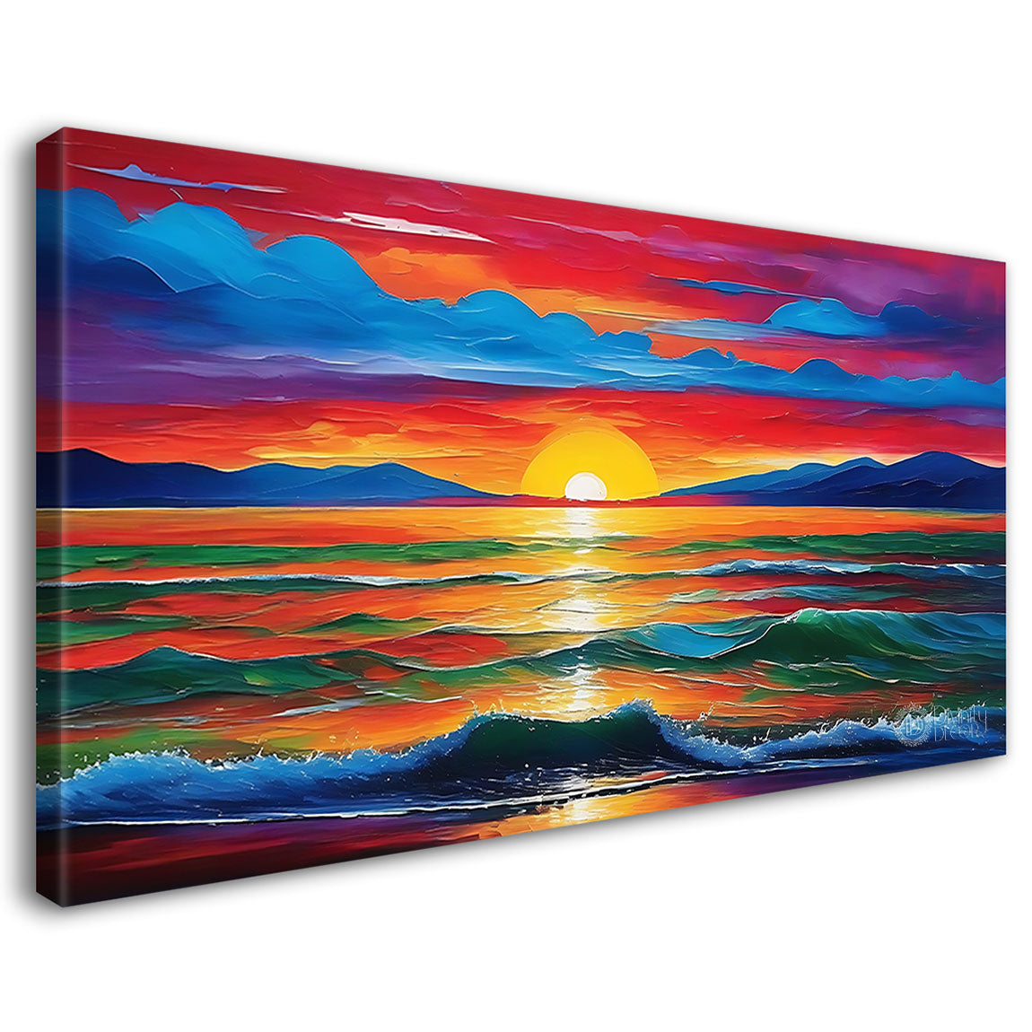 Sunset view with sea in colorful textured painting Canvas Painting - Nature Art -87