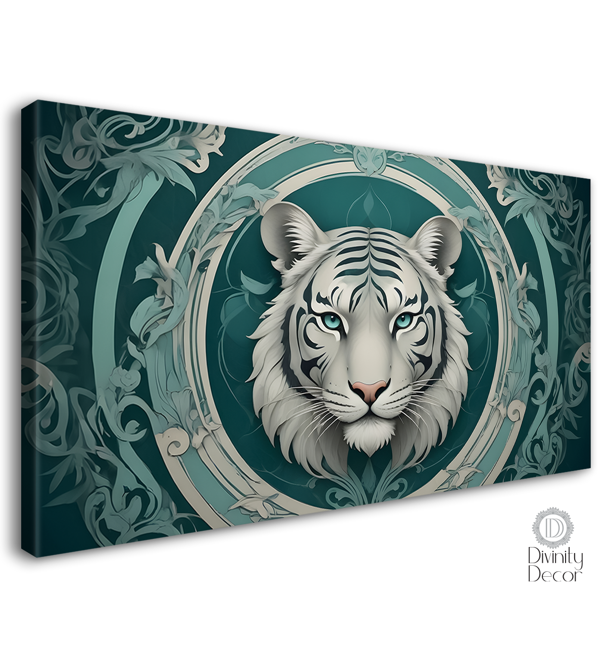 White tiger face in green textured background art.- Design - Animal -87