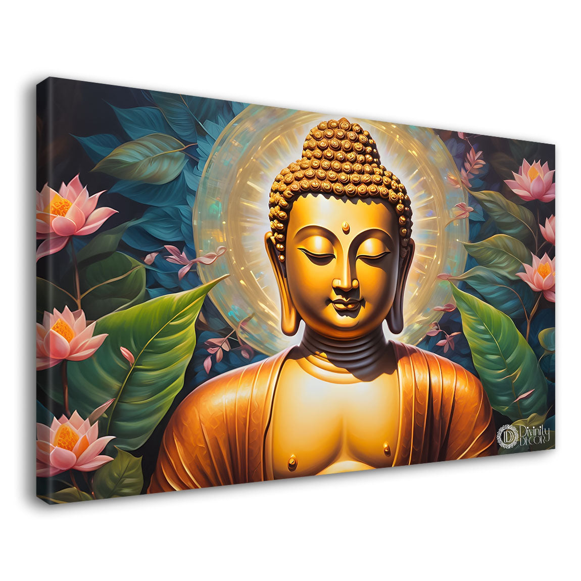 Golden buddha with lotus textured painting Canvas Wall Painting - Buddha-87