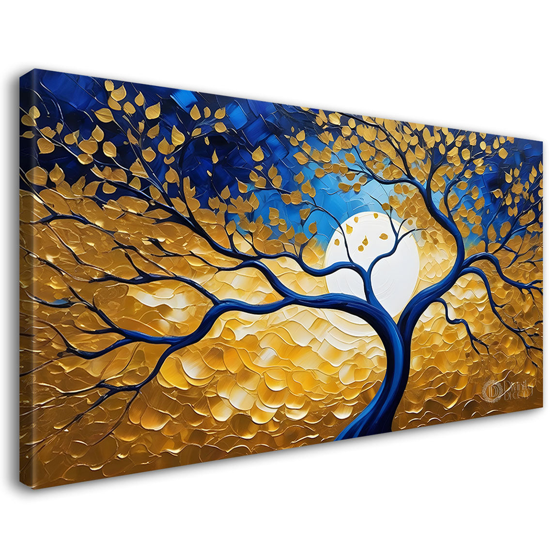 Golden tree in dark blue textured background modern art Canvas Painting - Design - Tree-87