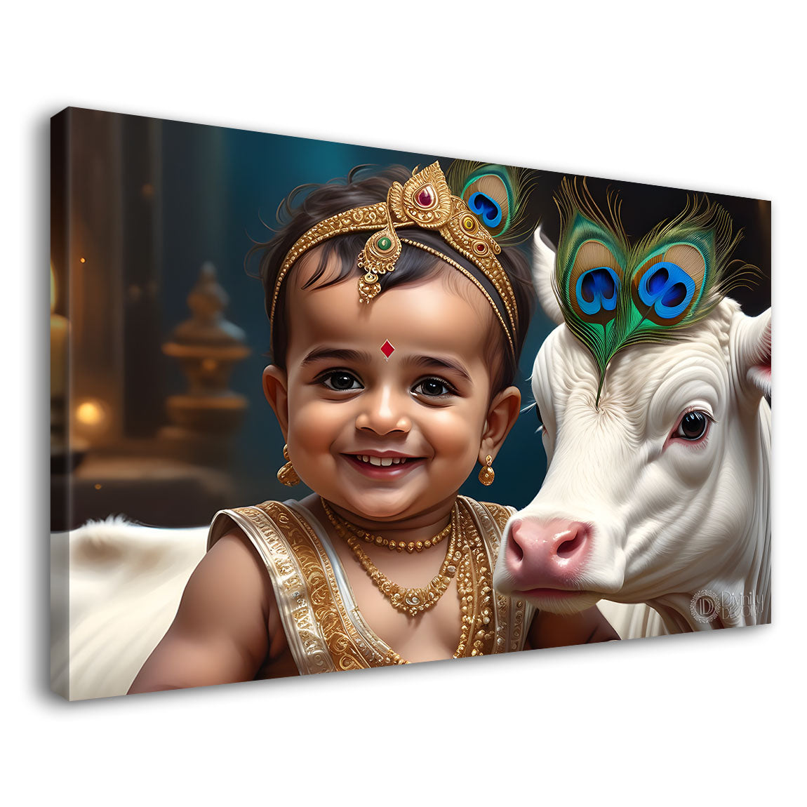 Little Krishna with baby cow painting Canvas Painting - Design - Krishna-88