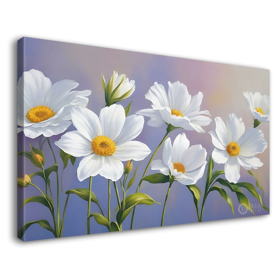 White flowers in light background canvas painting- Flower-880