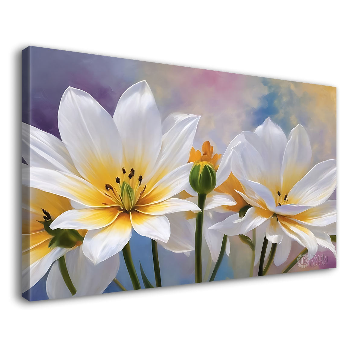 White flowers in light background canvas painting- Flower-882