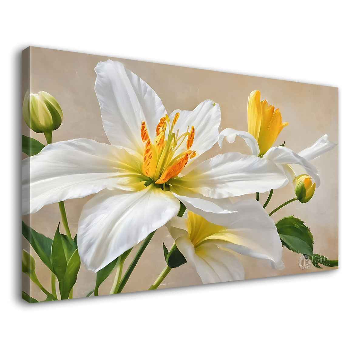 White flowers in light background canvas painting- Flower-884
